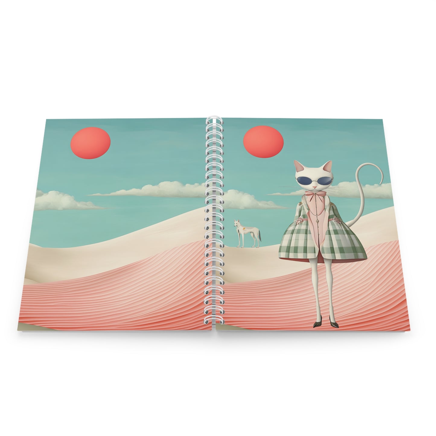 Cat Fashion Spiral Notebook — Retro Surreal Cat in Sunglasses Journal