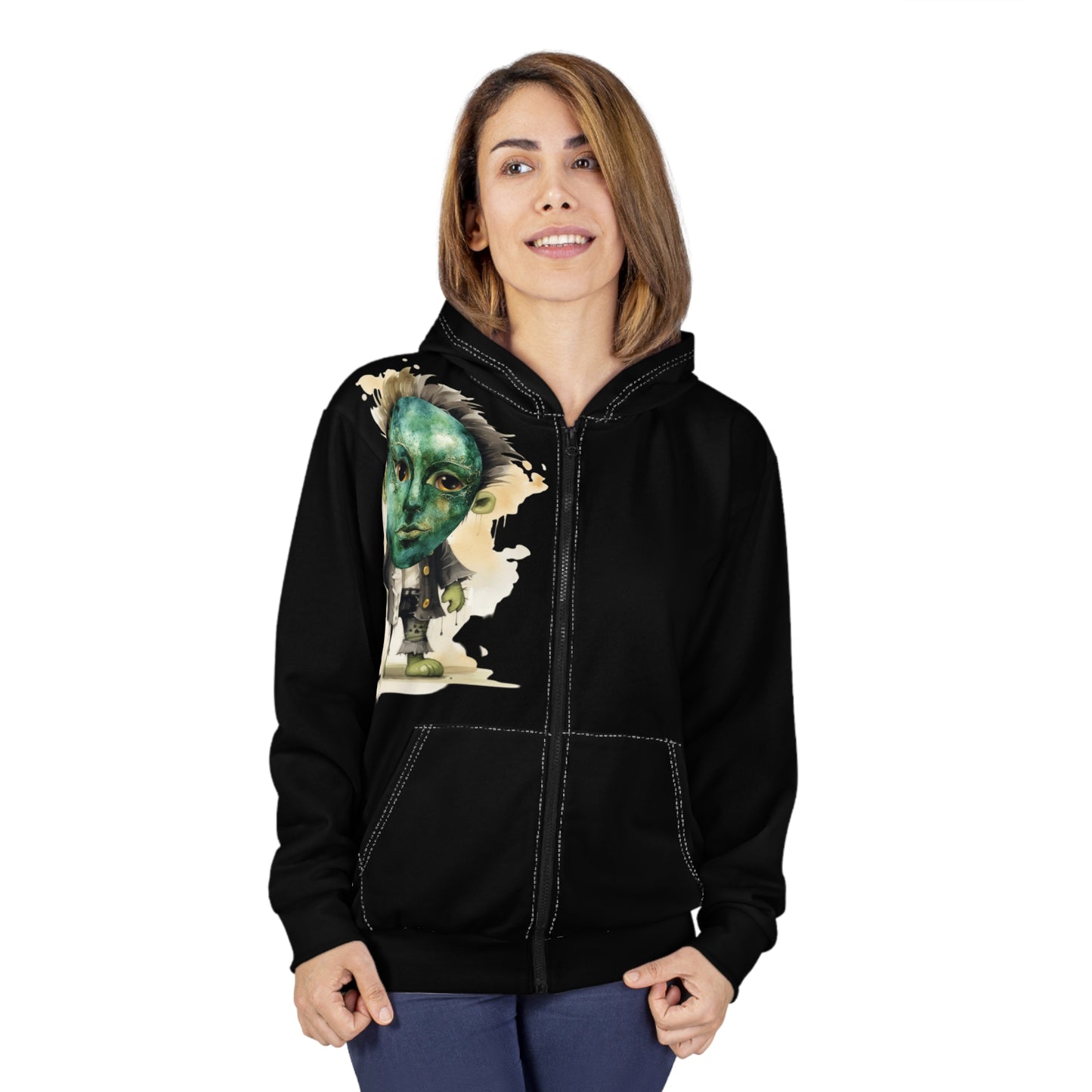 Unisex Graphic Zip Hoodie with Unique Art, Cozy Layering, Perfect for Casual Wear, Gift for Art Lovers, Streetwear, Everyday Comfort