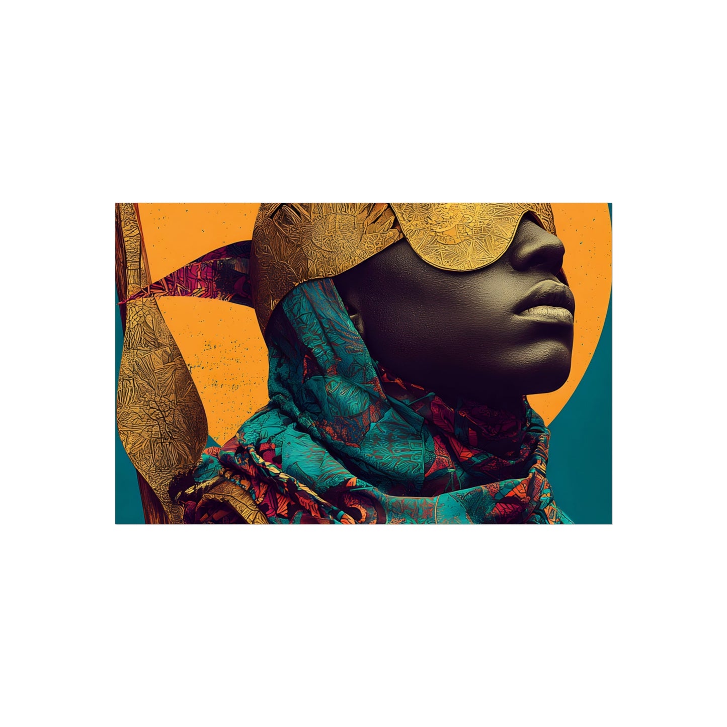 Golden Masked Figure poster | Fine Art Poster, Afrocentric Portrait, Abstract Halo