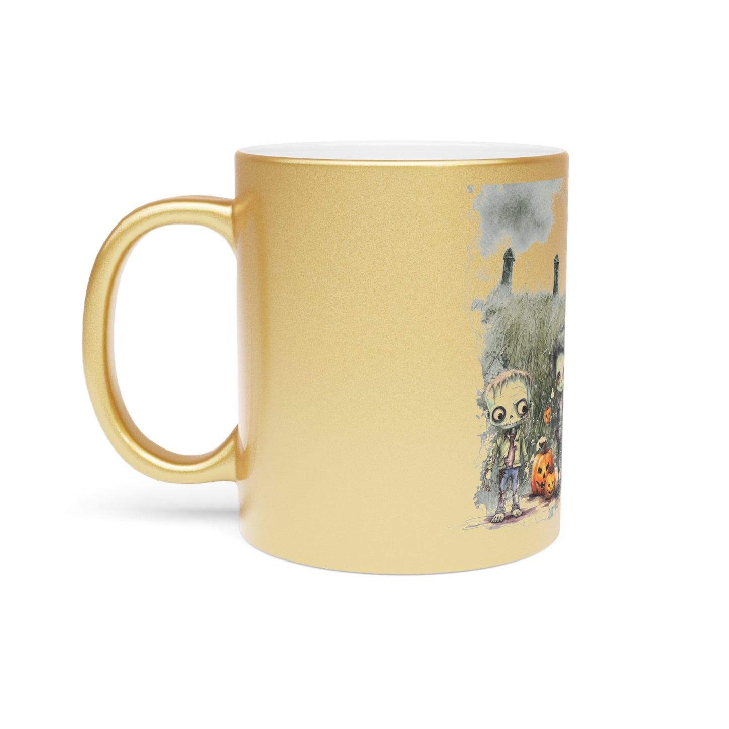 Spooktacular Halloween Metallic Mug (Silver/Gold) | Scary Mug, Halloween Decor, Gift for Friends, Zombie Design, Unique Coffee Cup
