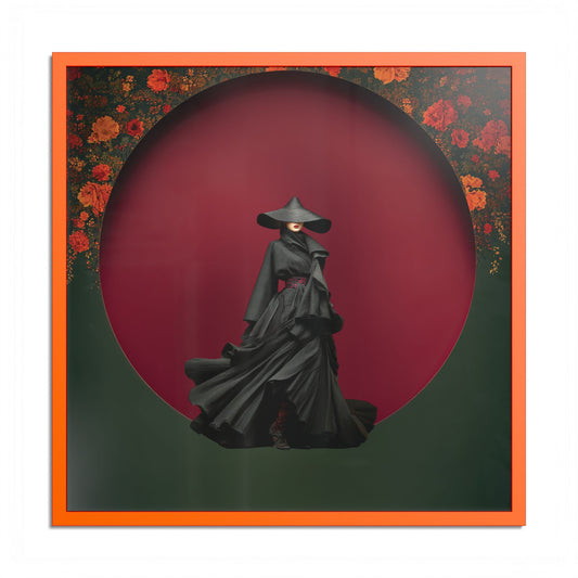 Fashion Onna-Bugeisha: Gothic  Silhouette Colored Frame Poster | Dark Red Green Florals