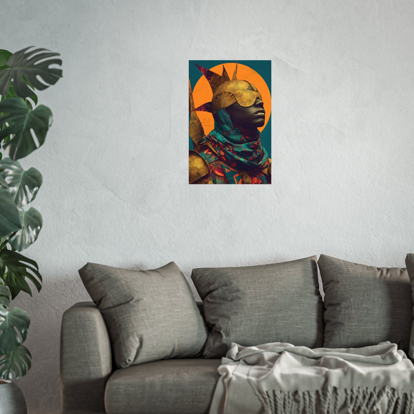 Golden Masked Figure poster | Fine Art Poster, Afrocentric Portrait, Abstract Halo