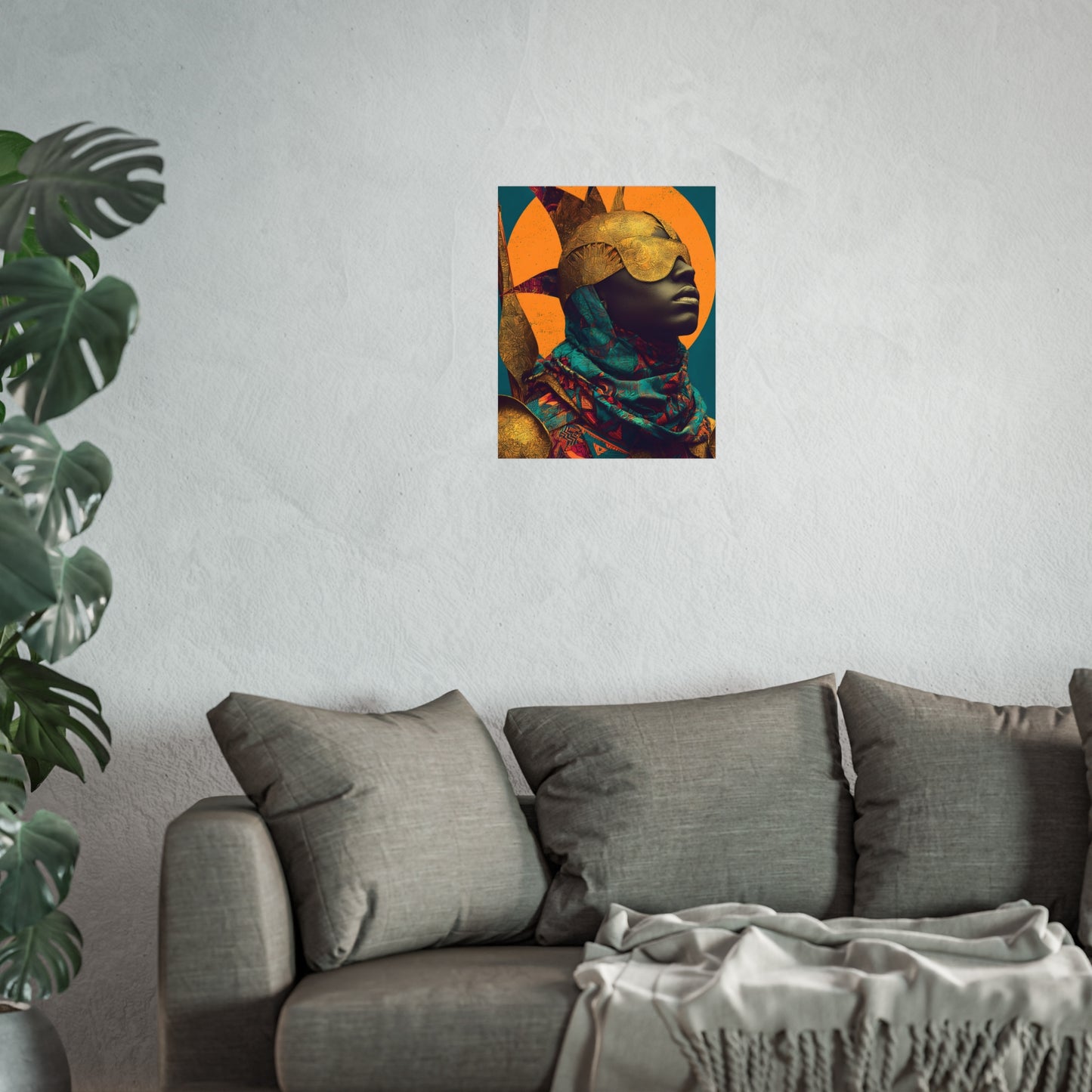 Golden Masked Figure poster | Fine Art Poster, Afrocentric Portrait, Abstract Halo