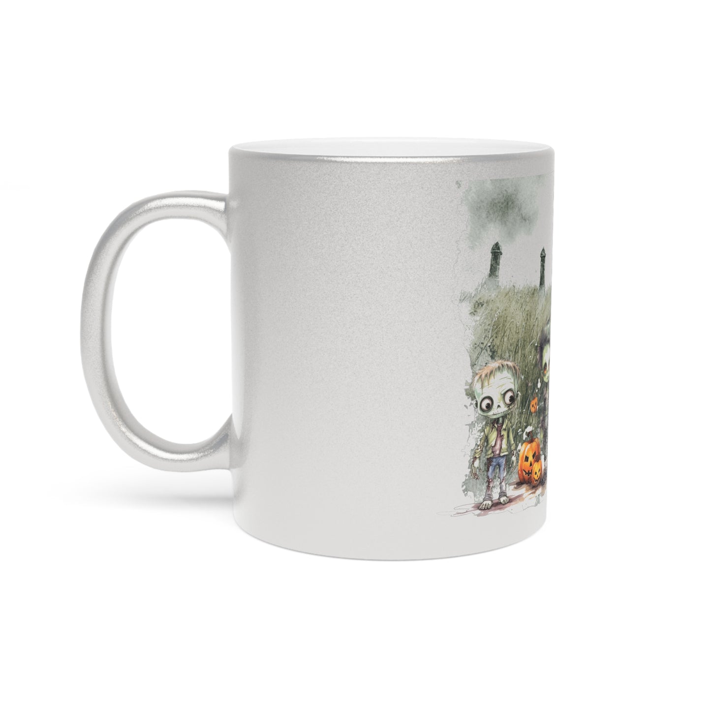 Spooktacular Halloween Metallic Mug (Silver/Gold) | Scary Mug, Halloween Decor, Gift for Friends, Zombie Design, Unique Coffee Cup