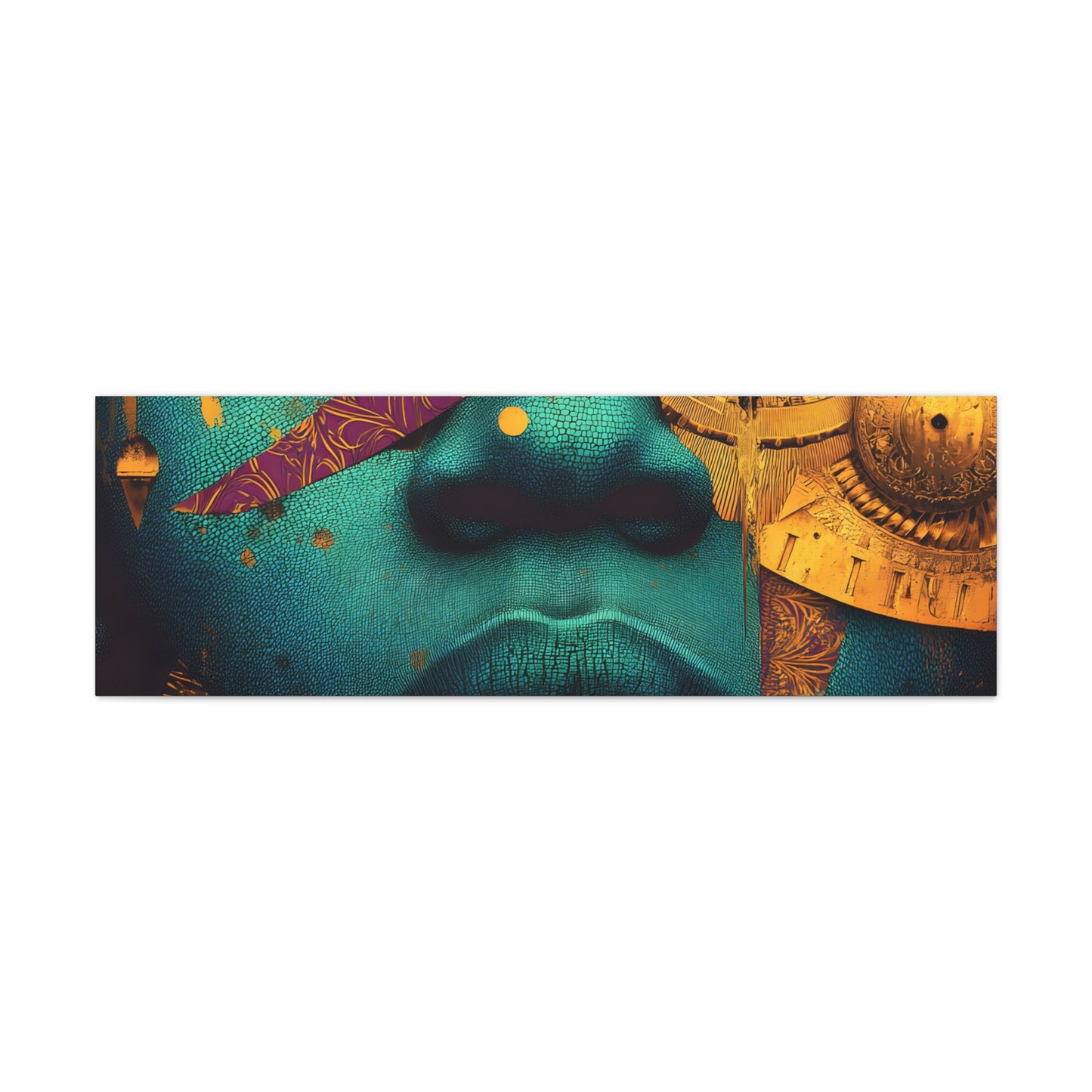 Afro-Futurist Portrait Matte Stretched Canvas — Teal & Gold Face Wall Art
