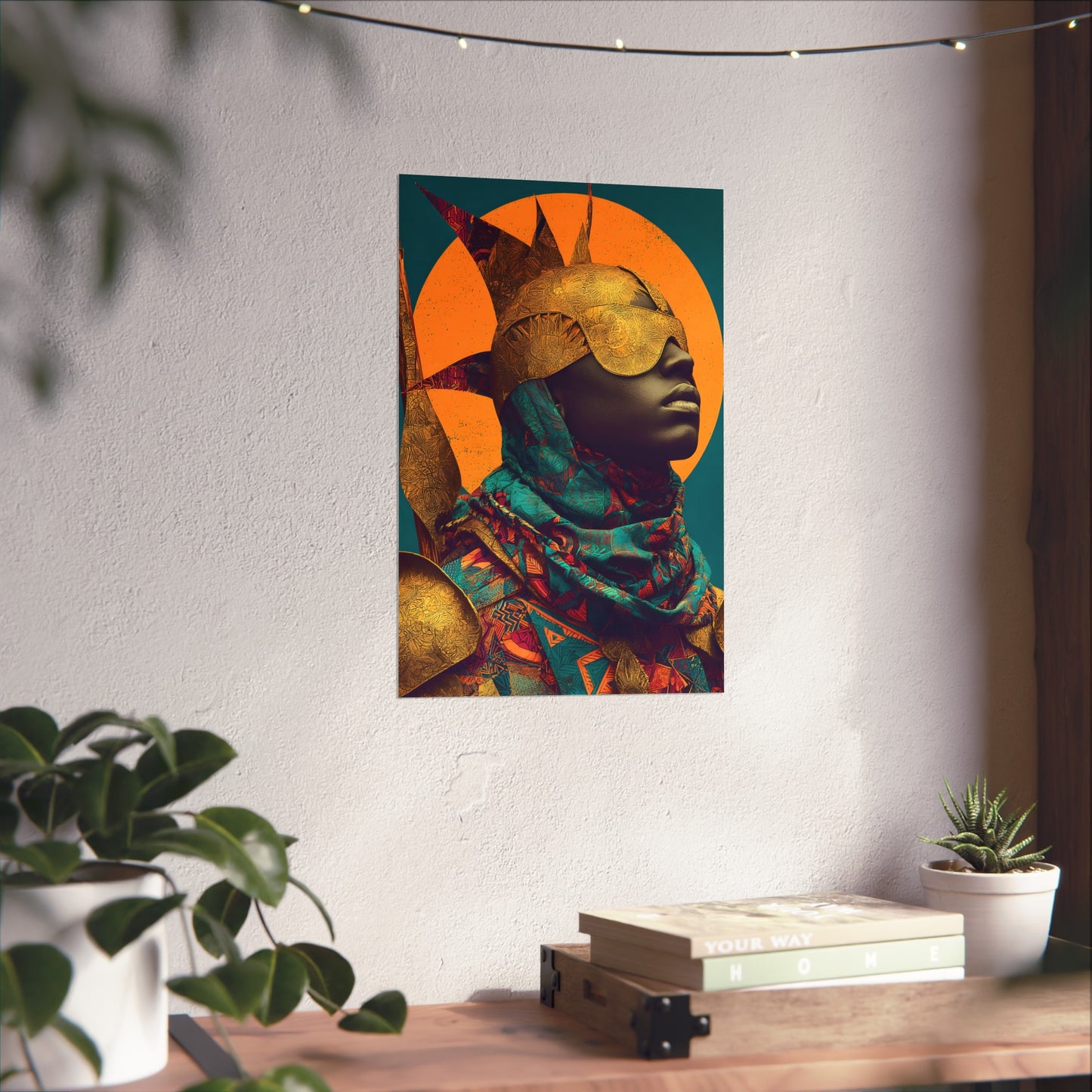 Golden Masked Figure poster | Fine Art Poster, Afrocentric Portrait, Abstract Halo