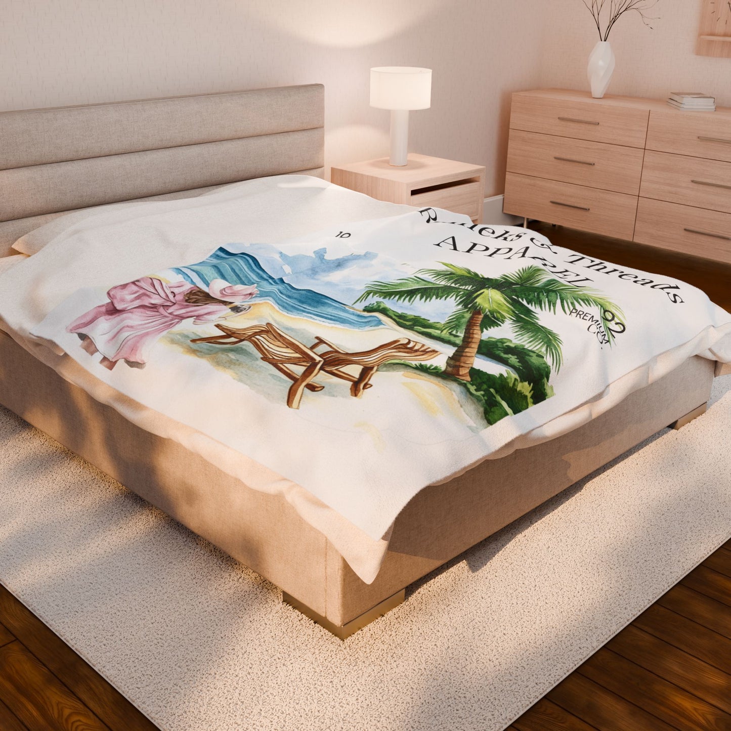 Cute Beach scene Velveteen Plush Blanket #4