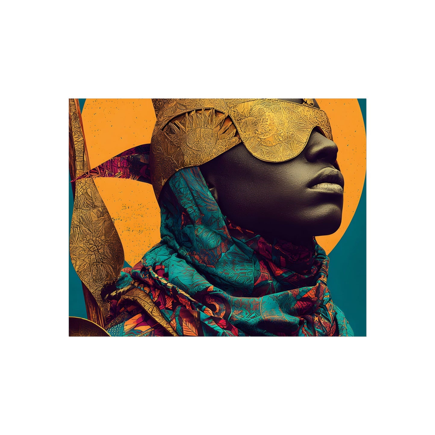 Golden Masked Figure poster | Fine Art Poster, Afrocentric Portrait, Abstract Halo