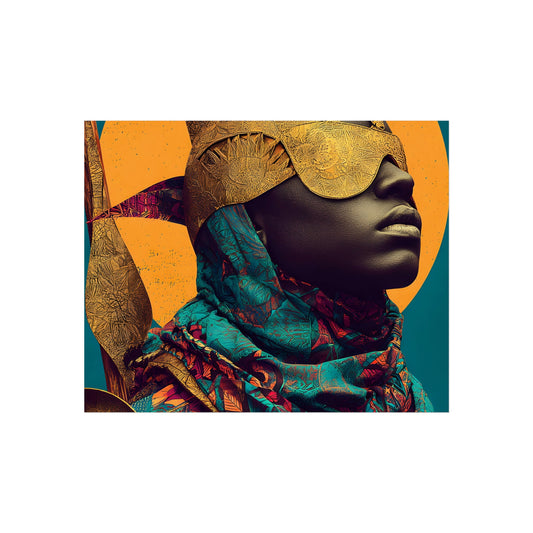 Golden Masked Figure poster | Fine Art Poster, Afrocentric Portrait, Abstract Halo