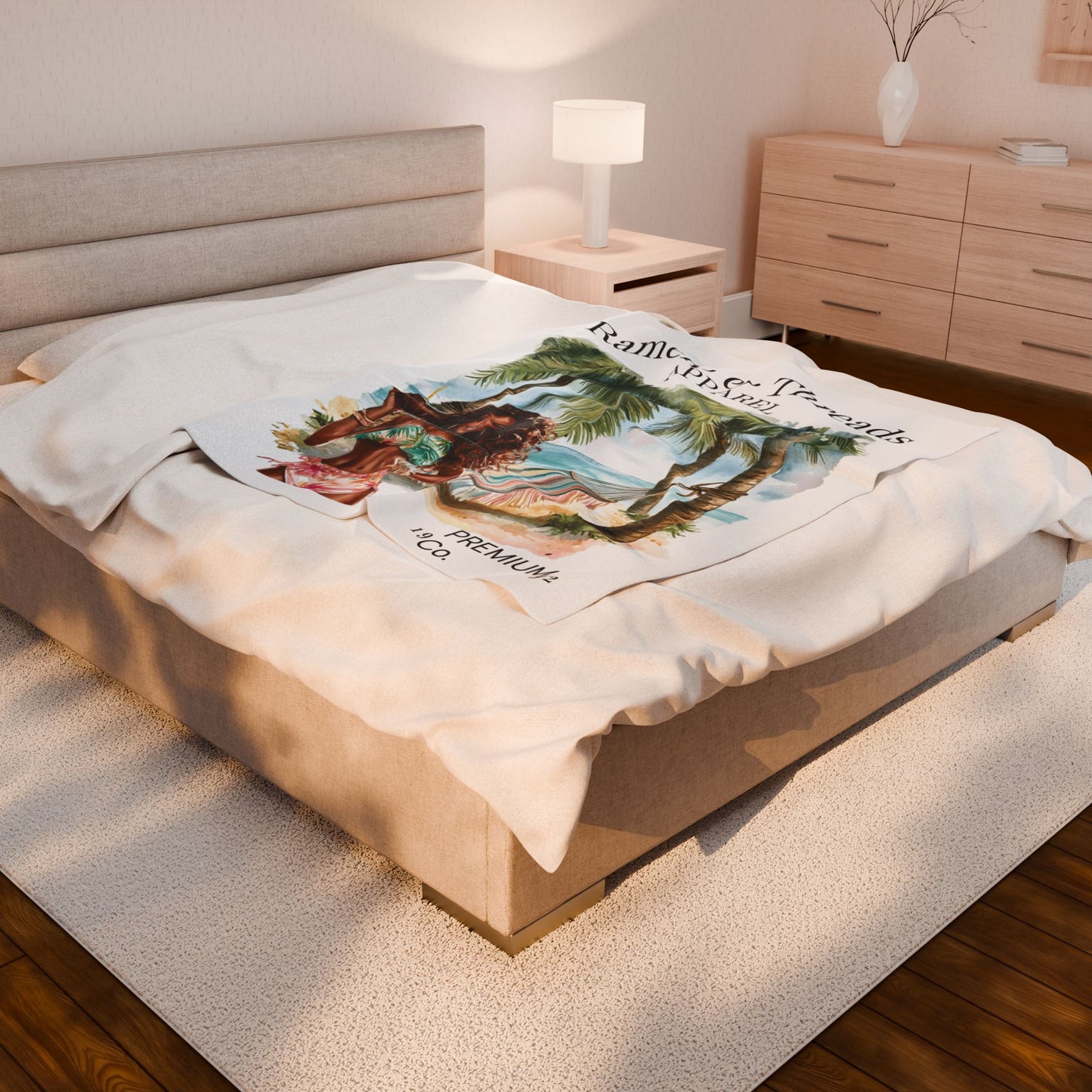 Cute Beach scene Velveteen Plush Blanket
