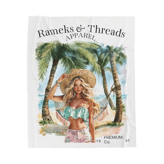 Cute Beach scene Velveteen Plush Blanket #3