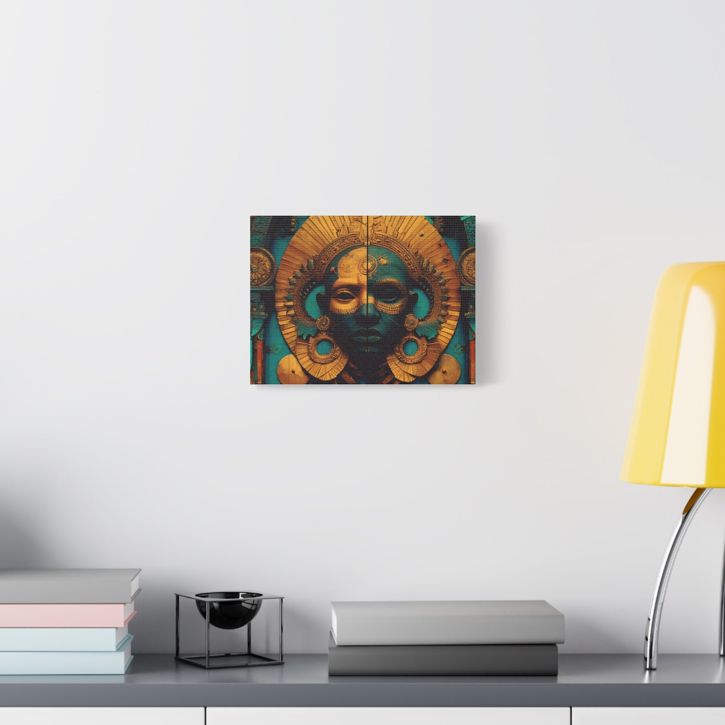 Gold & Teal Tribal Mask Matte Canvas Art — Stretched Wall Decor