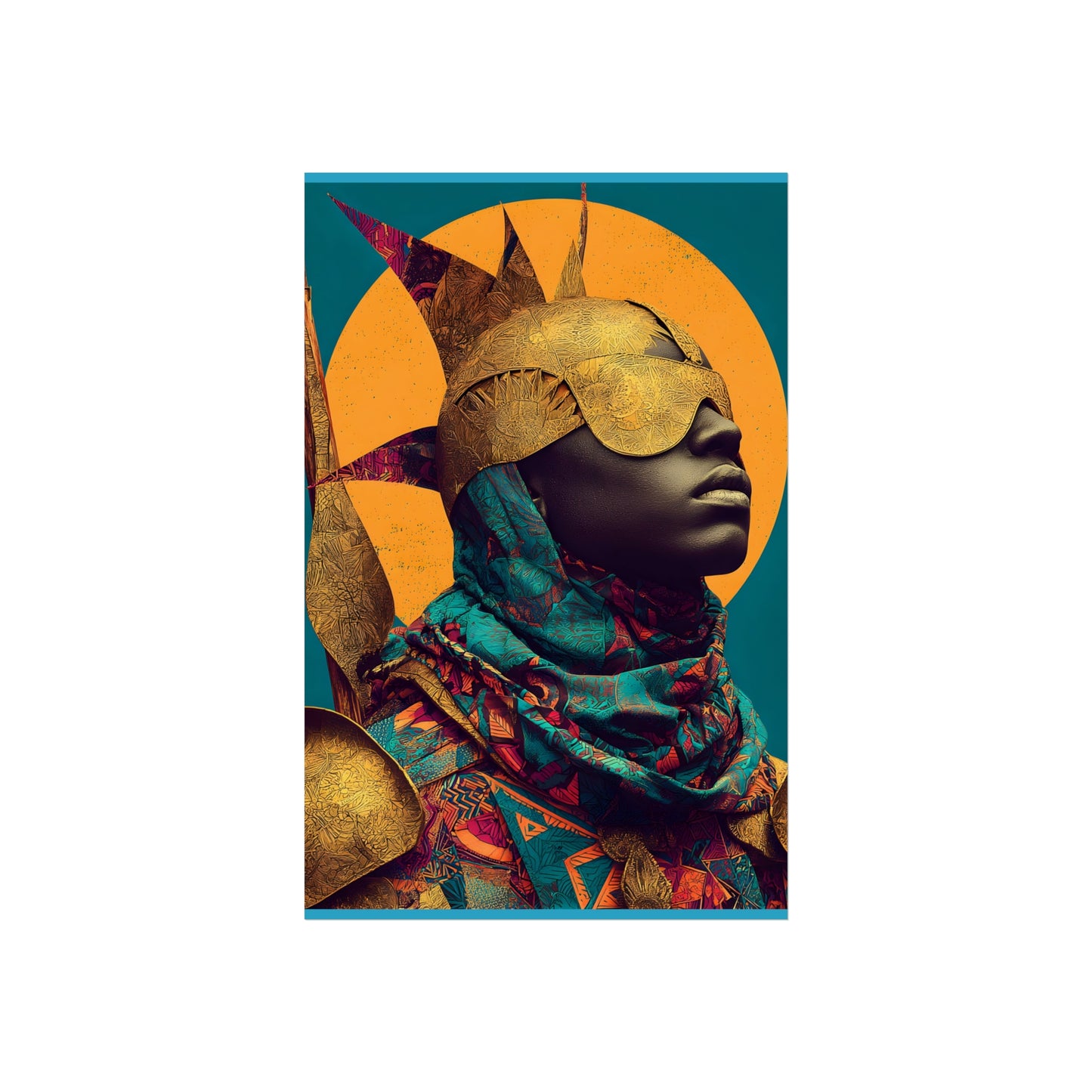 Golden Masked Figure poster | Fine Art Poster, Afrocentric Portrait, Abstract Halo