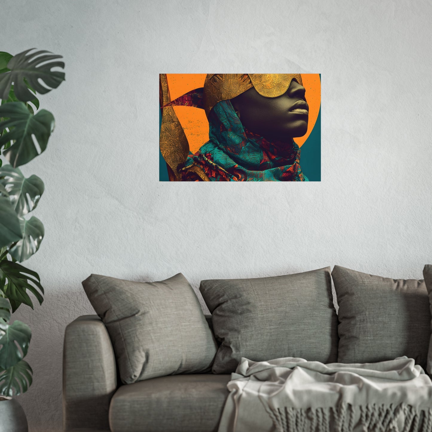 Golden Masked Figure poster | Fine Art Poster, Afrocentric Portrait, Abstract Halo