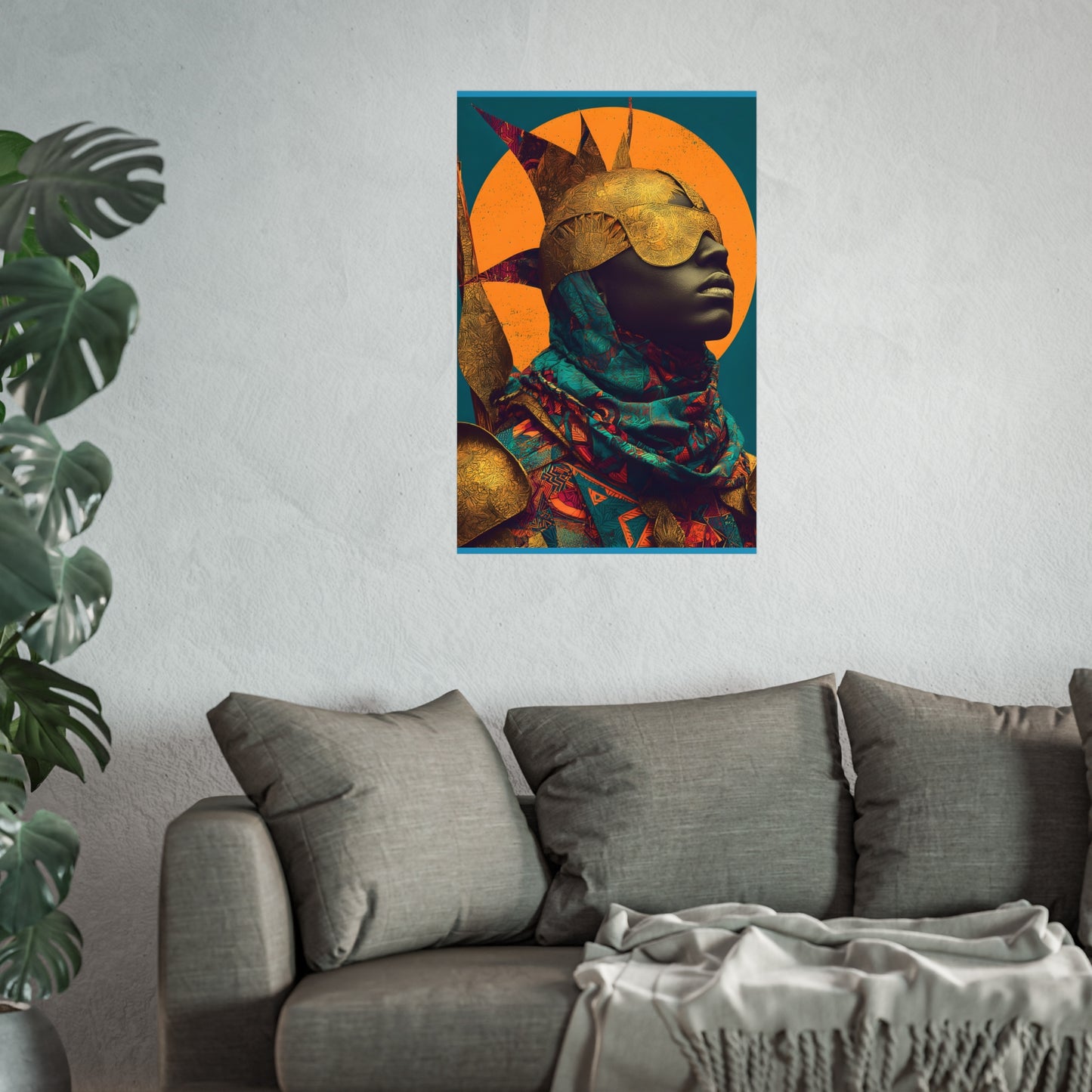 Golden Masked Figure poster | Fine Art Poster, Afrocentric Portrait, Abstract Halo