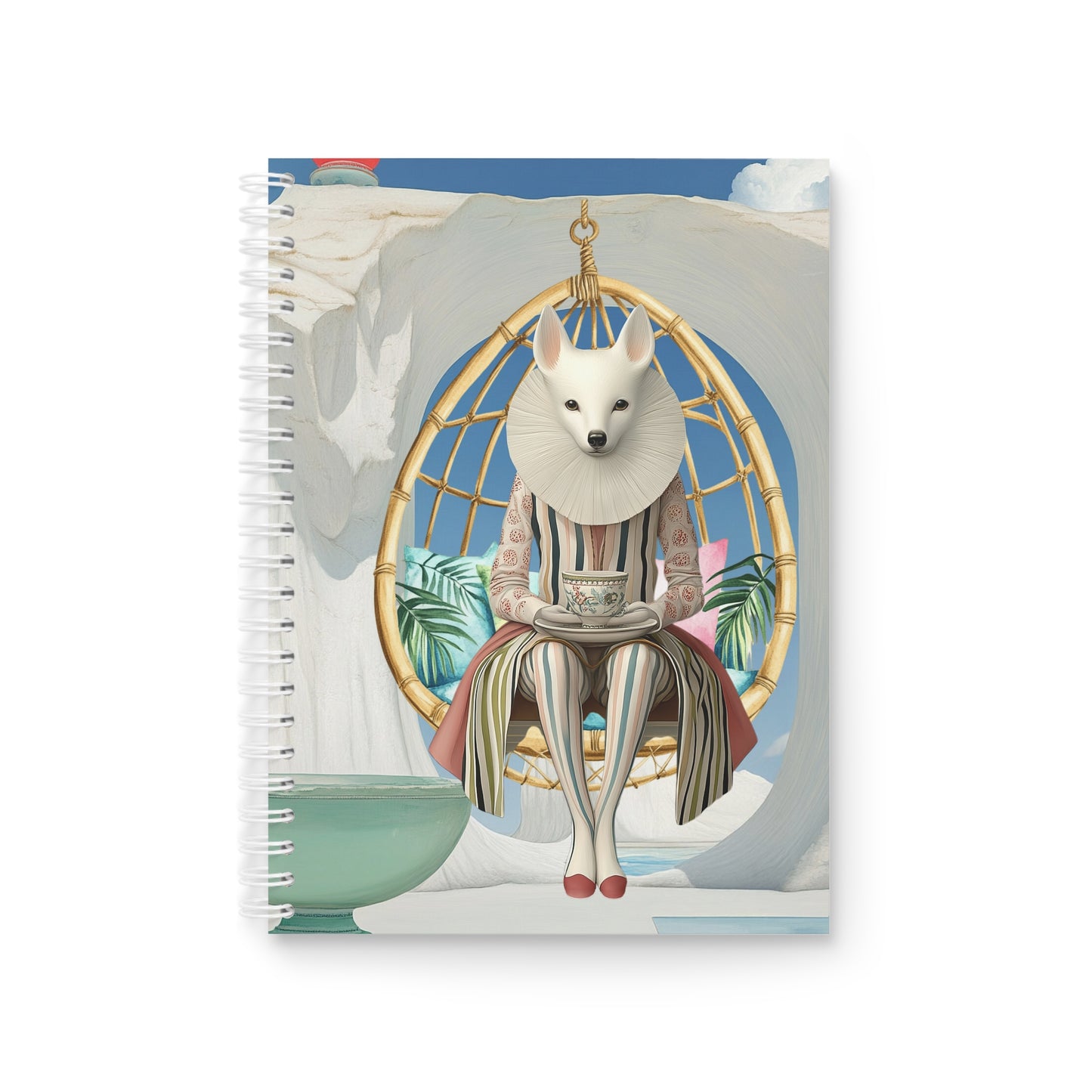 Whimsical Fox Hanging Chair Spiral Notebook — Artistic Animal Illustration Journal