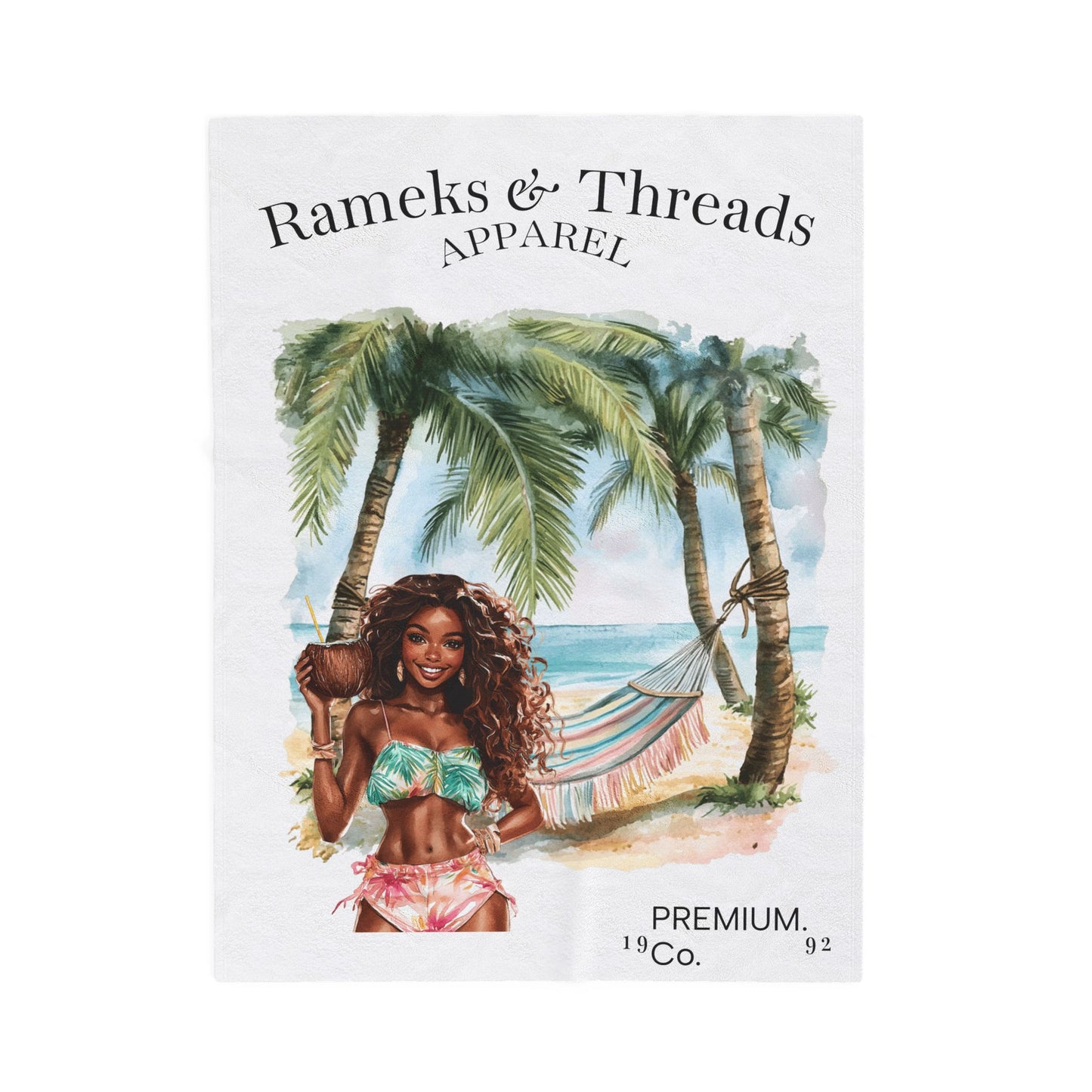 Cute Beach scene Velveteen Plush Blanket