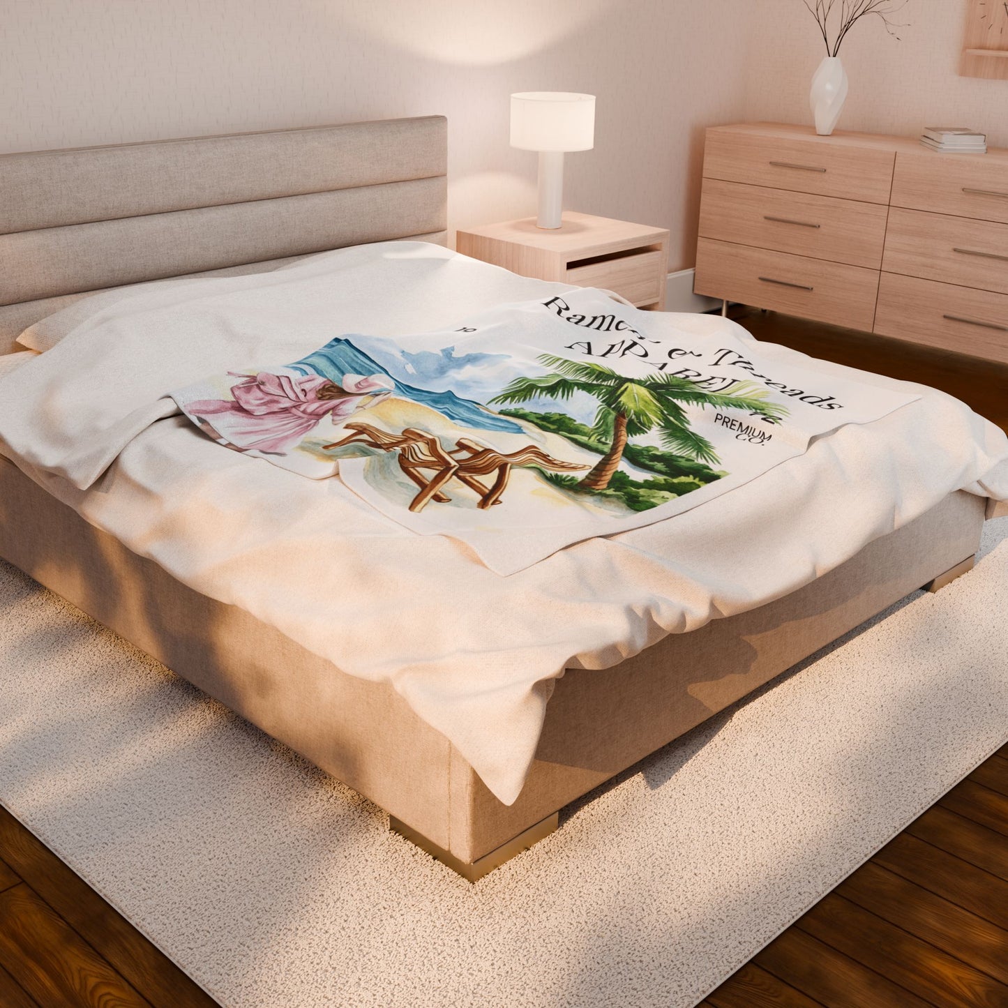 Cute Beach scene Velveteen Plush Blanket #4