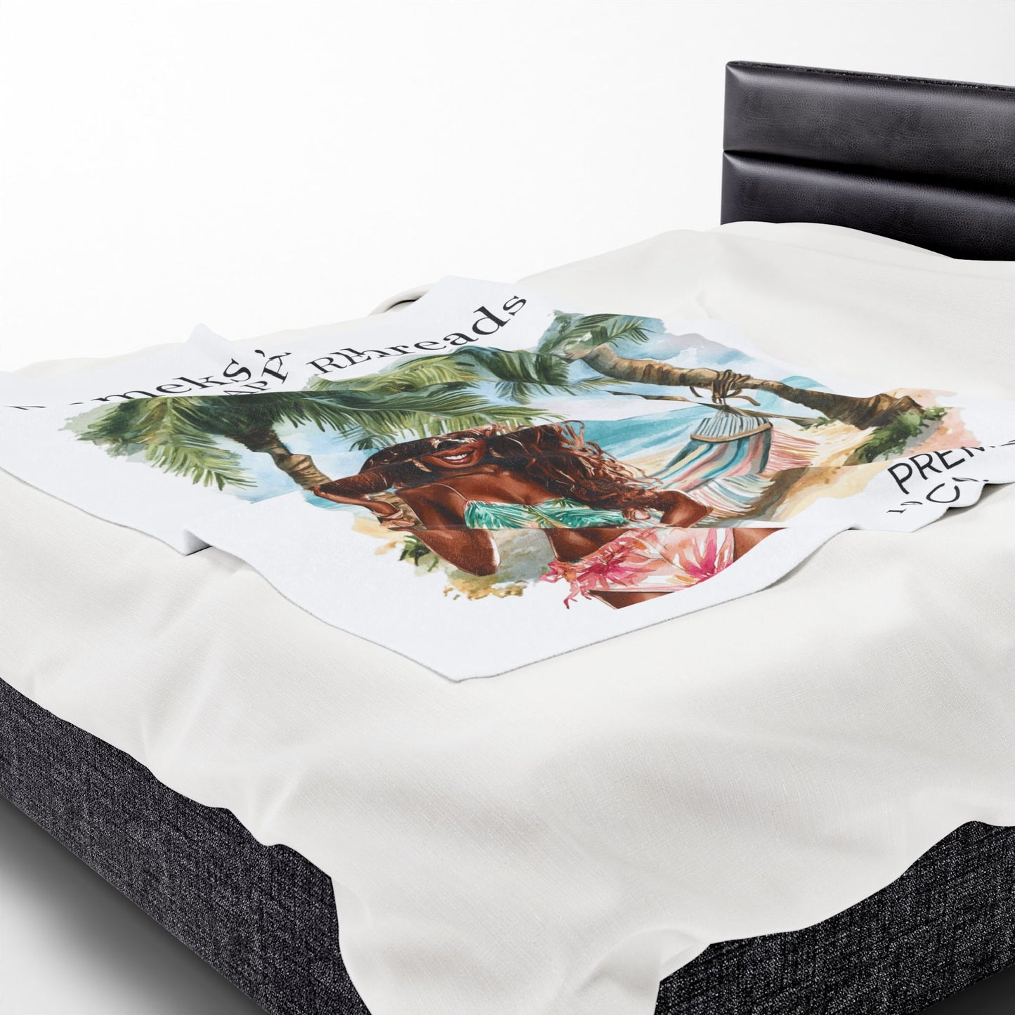 Cute Beach scene Velveteen Plush Blanket