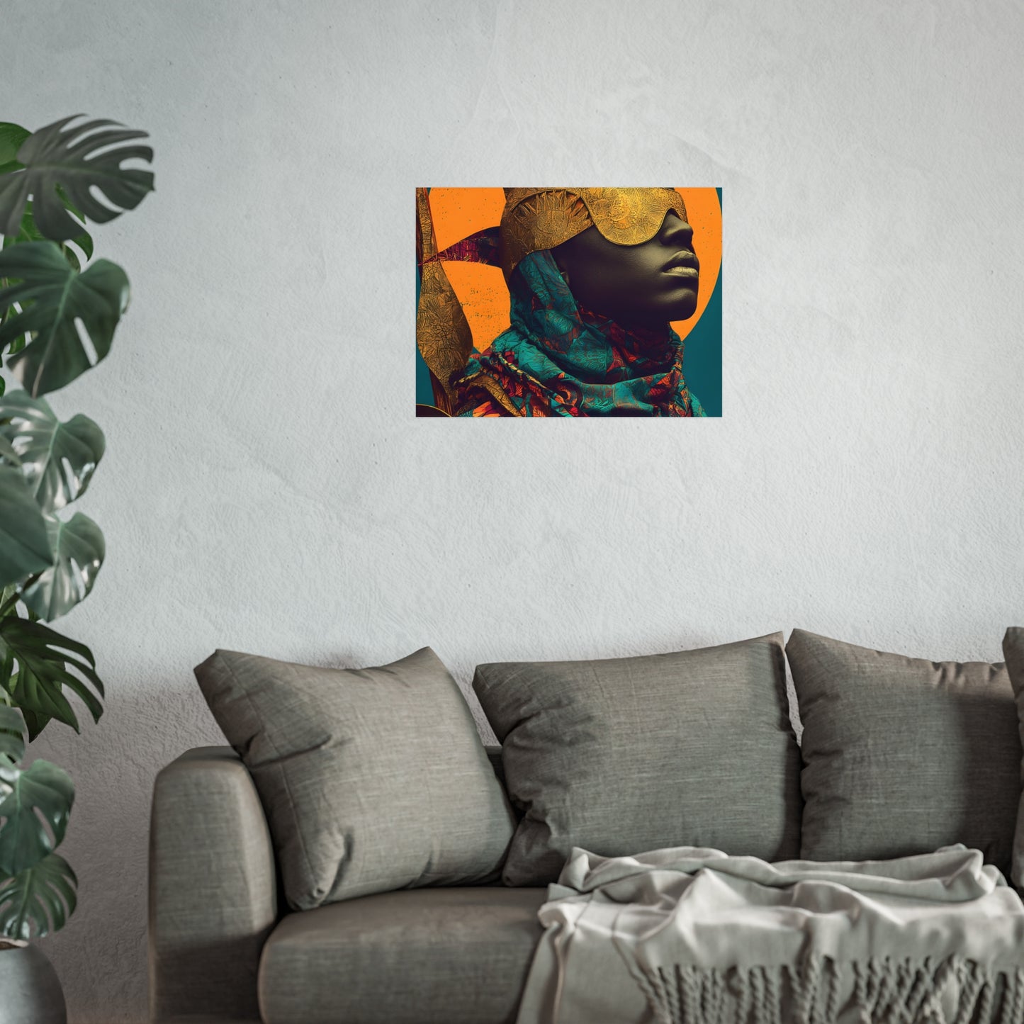 Golden Masked Figure poster | Fine Art Poster, Afrocentric Portrait, Abstract Halo