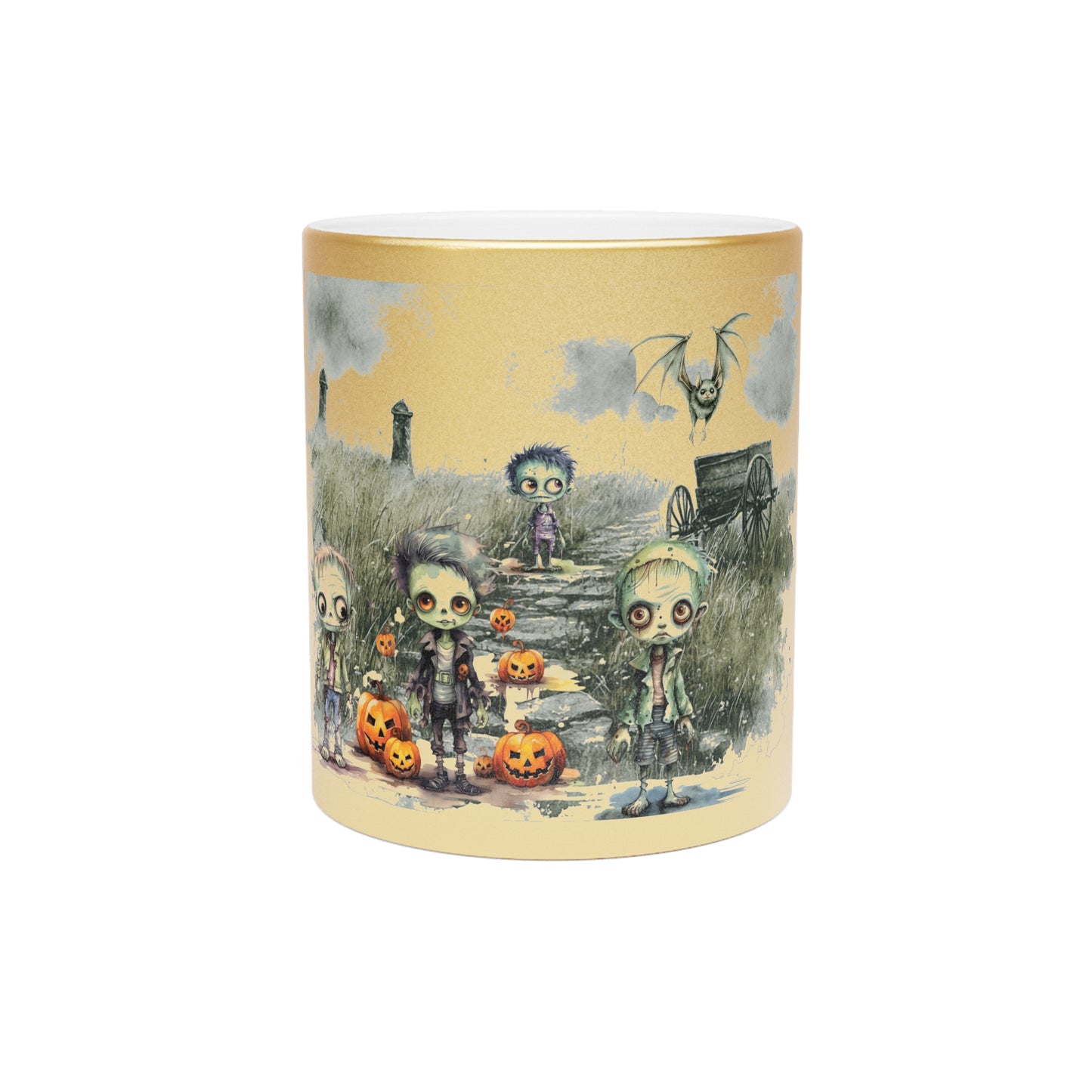Spooktacular Halloween Metallic Mug (Silver/Gold) | Scary Mug, Halloween Decor, Gift for Friends, Zombie Design, Unique Coffee Cup