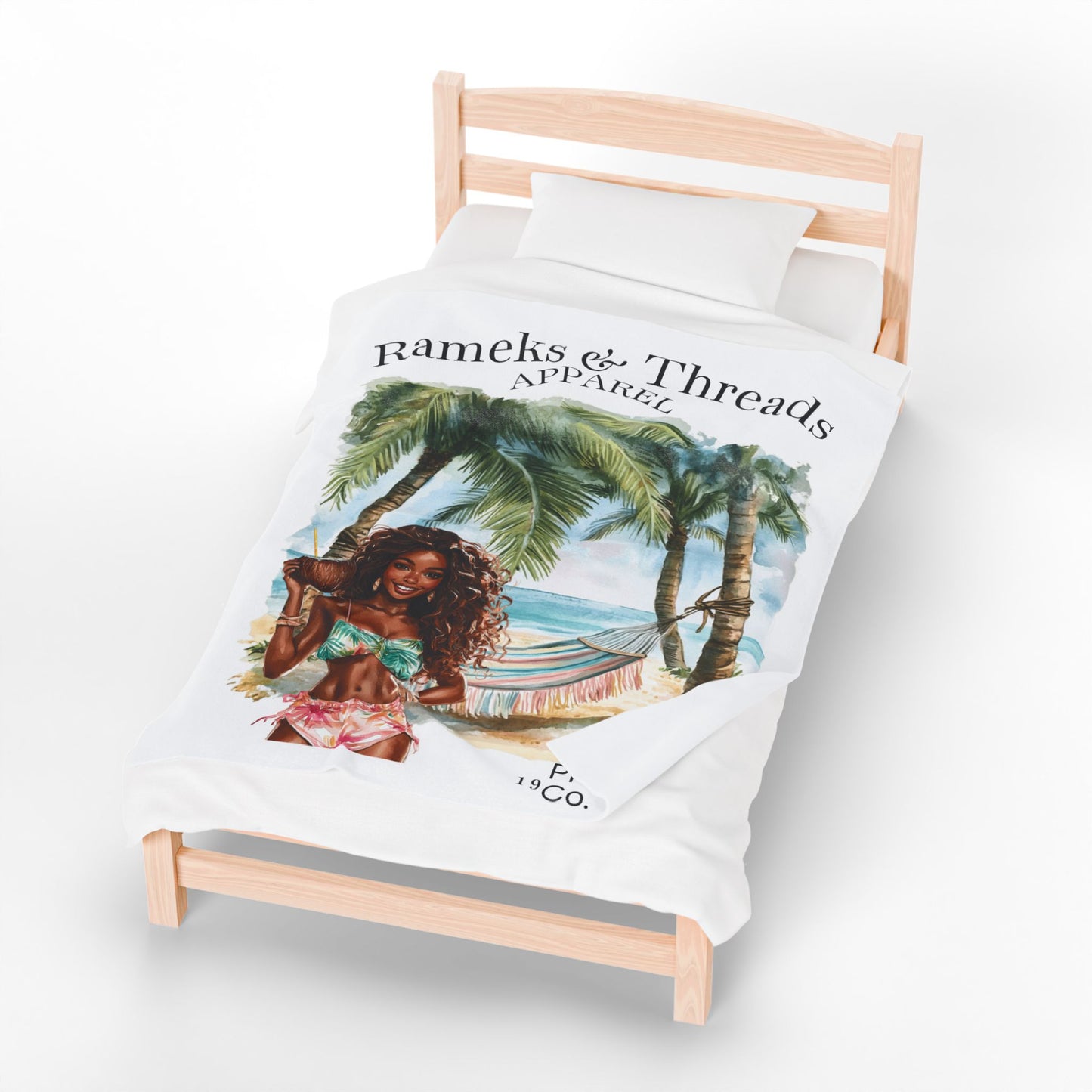 Cute Beach scene Velveteen Plush Blanket