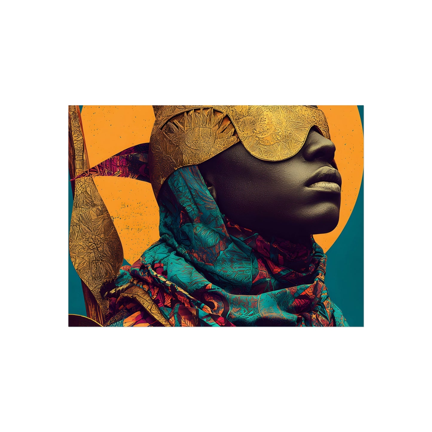 Golden Masked Figure poster | Fine Art Poster, Afrocentric Portrait, Abstract Halo