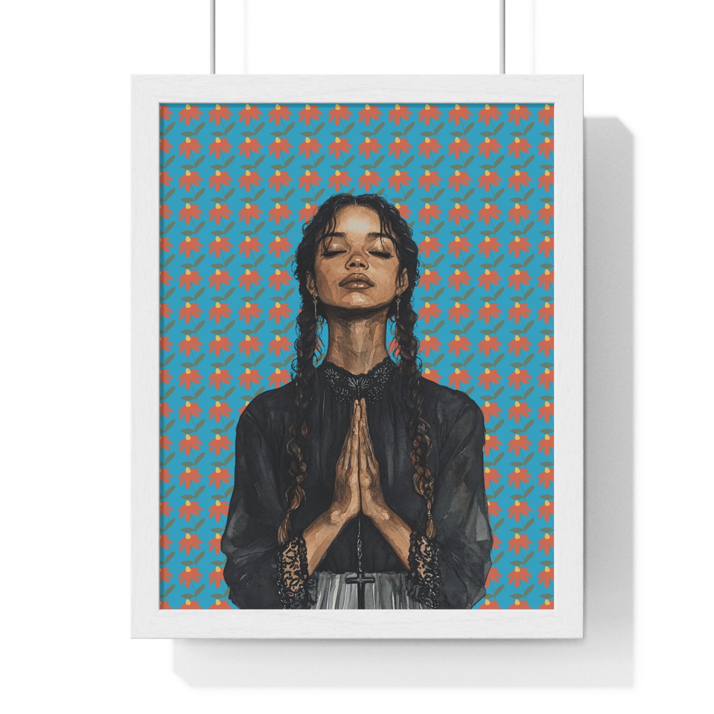 Serene Prayer Vertical Framed Poster, Meditation Art Print, Bohemian Wall Decor, Inspirational Home Decor, Gift for Her