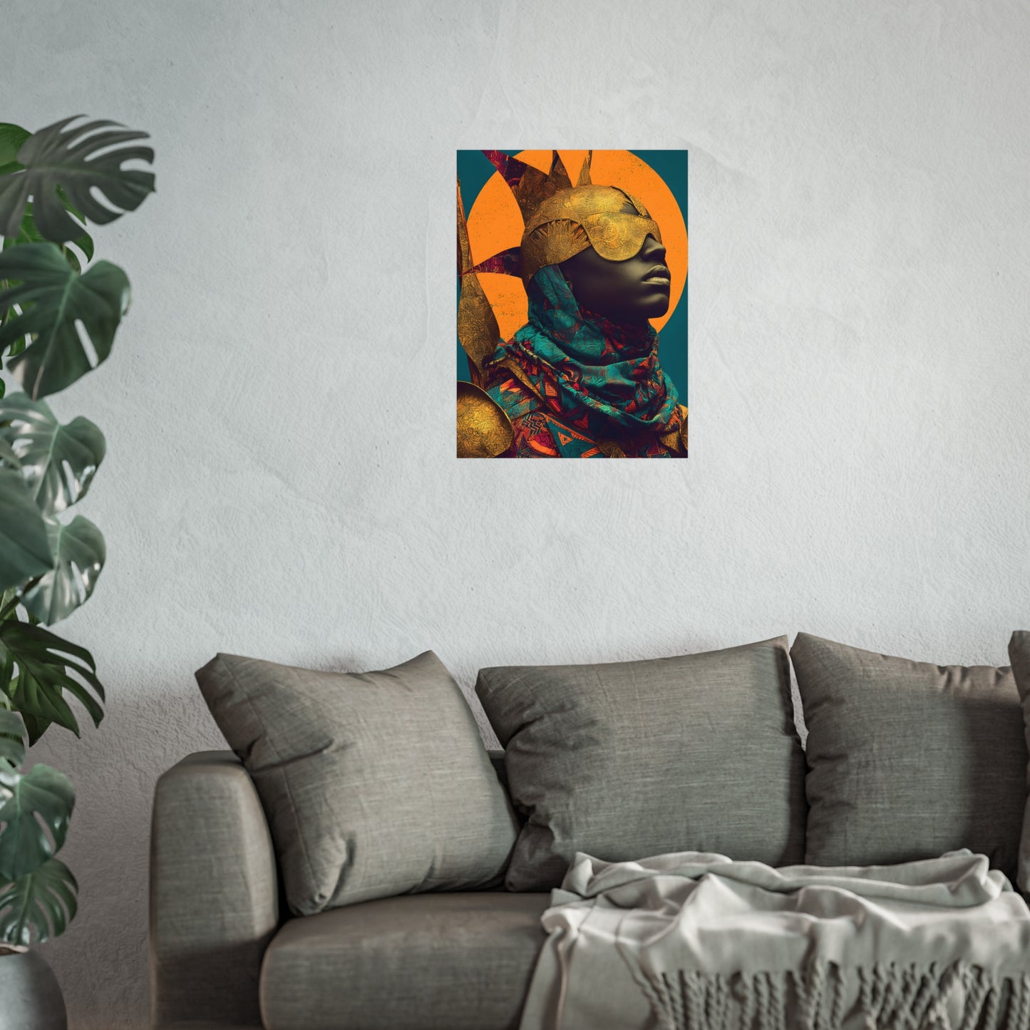 Golden Masked Figure poster | Fine Art Poster, Afrocentric Portrait, Abstract Halo