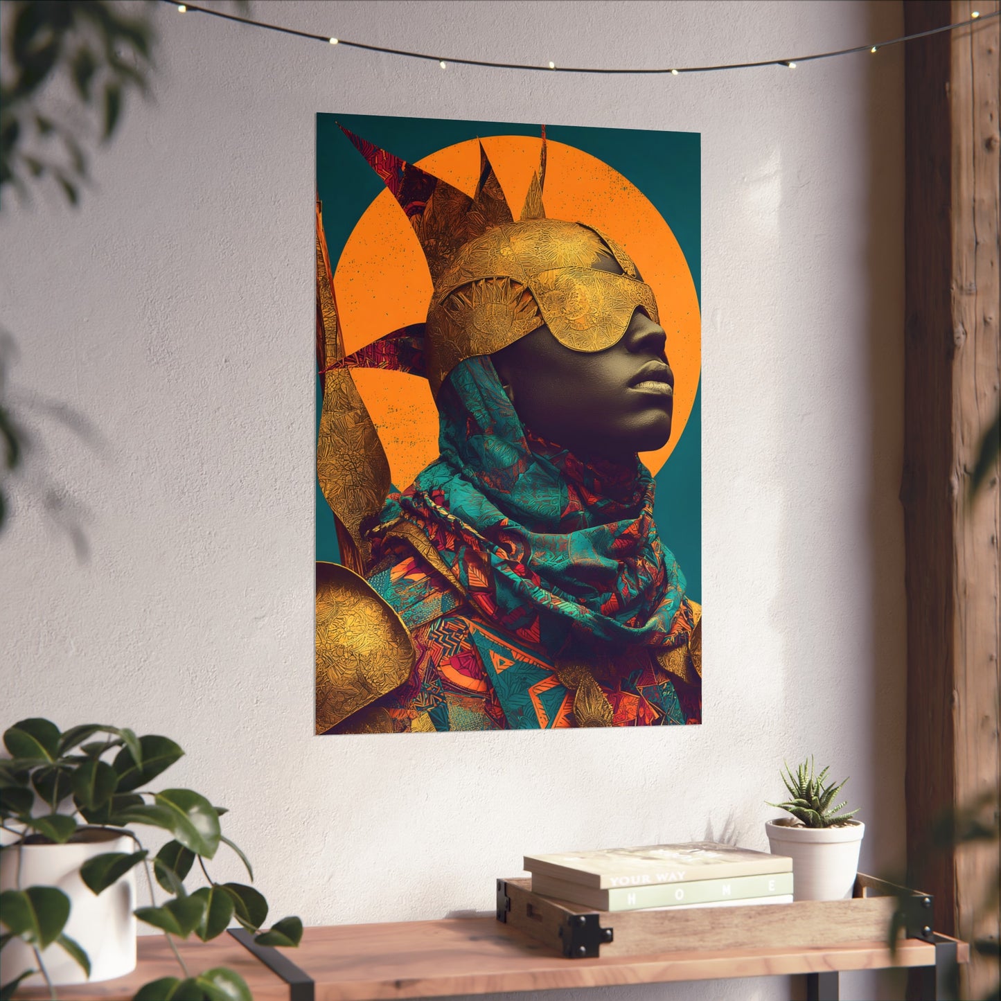 Golden Masked Figure poster | Fine Art Poster, Afrocentric Portrait, Abstract Halo