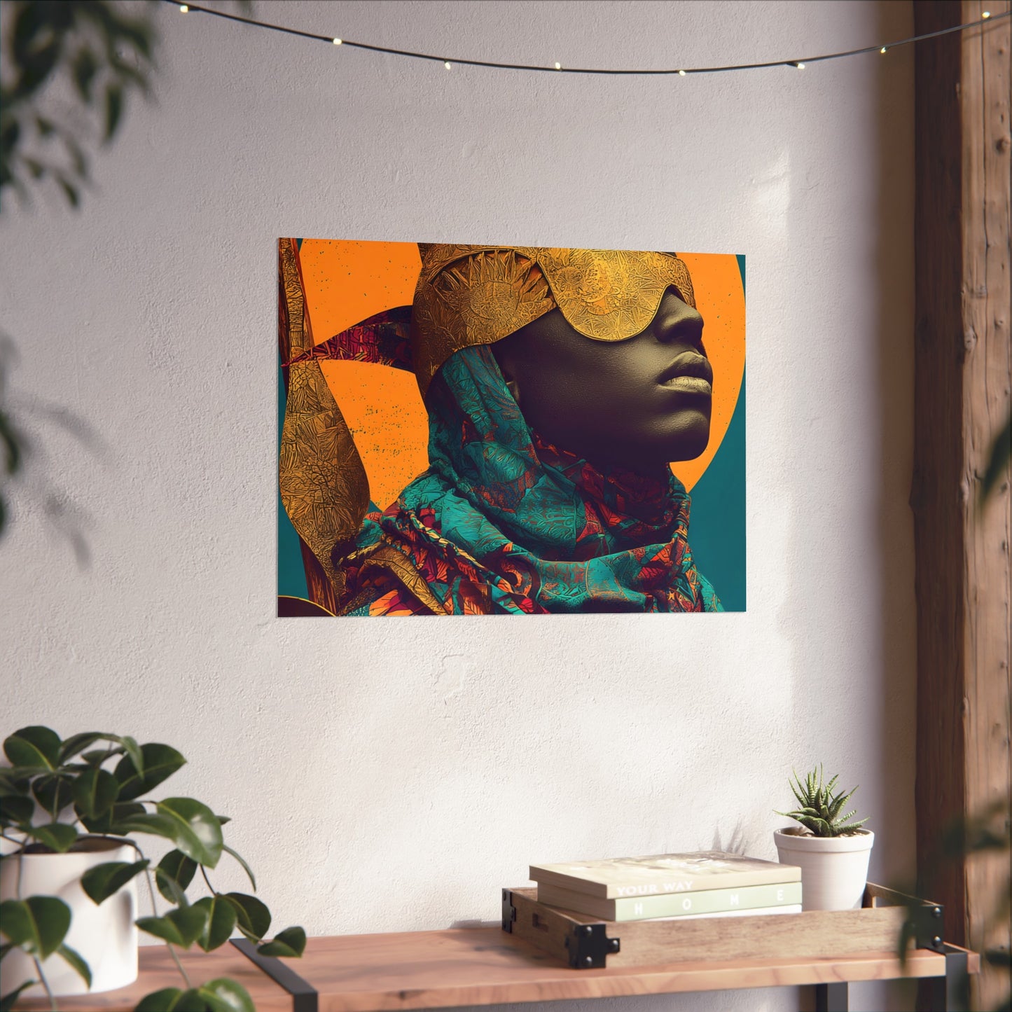 Golden Masked Figure poster | Fine Art Poster, Afrocentric Portrait, Abstract Halo