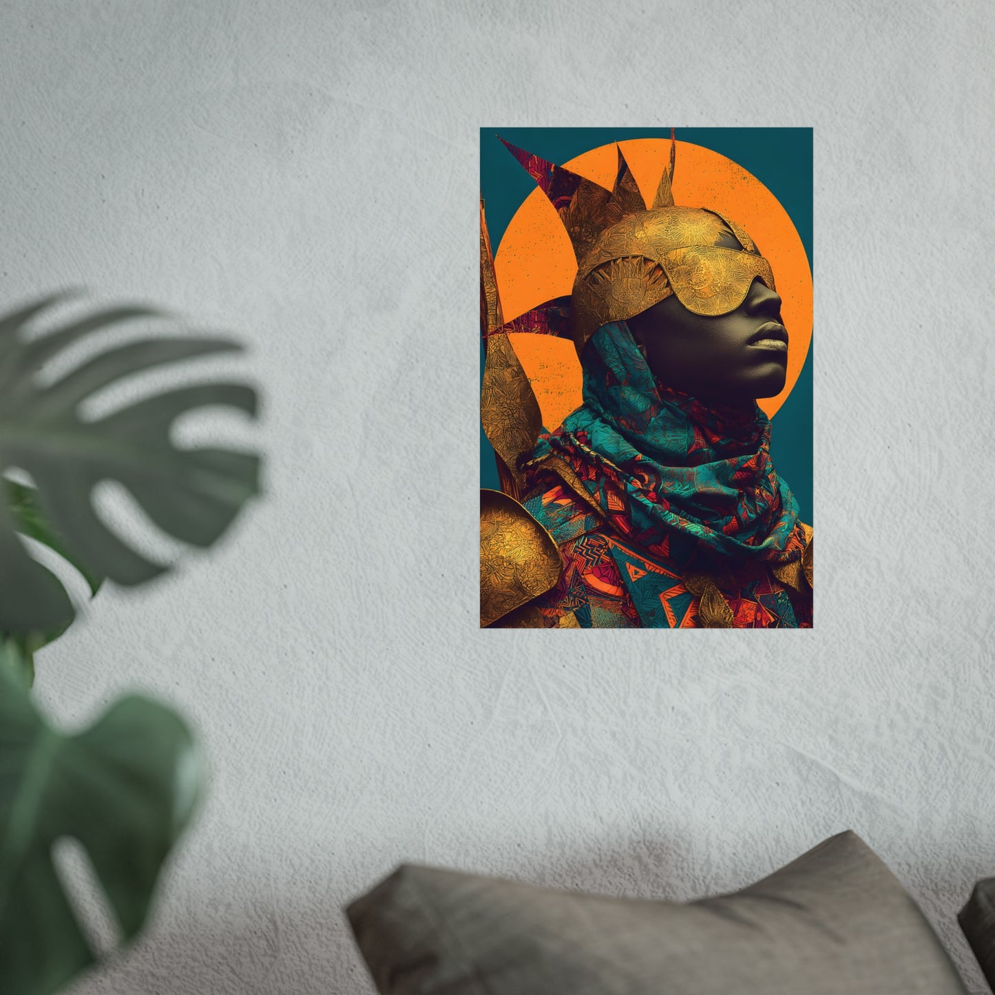 Golden Masked Figure poster | Fine Art Poster, Afrocentric Portrait, Abstract Halo