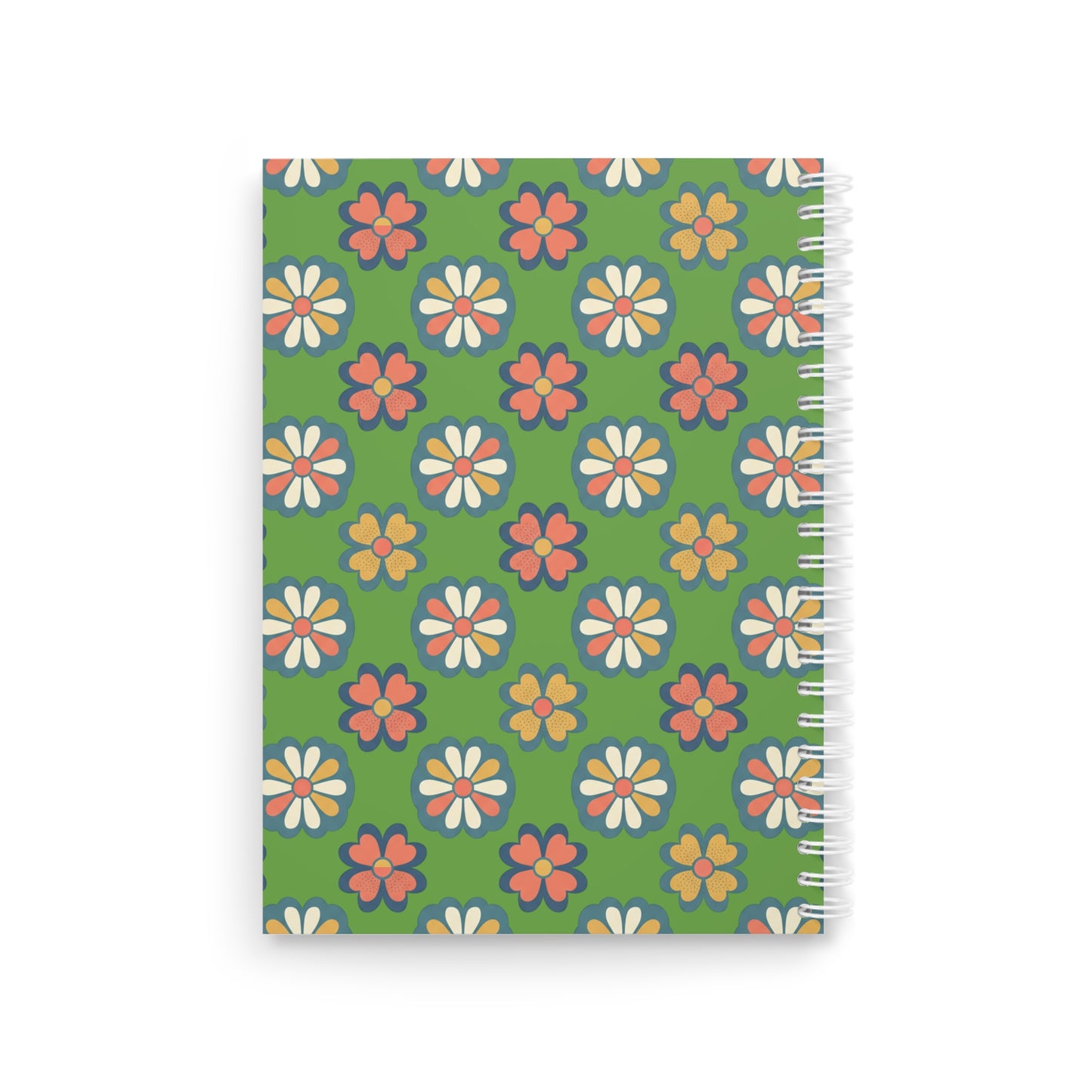Gecko Floral Spiral Notebook — Cute Blue Gecko on Retro Daisy Pattern