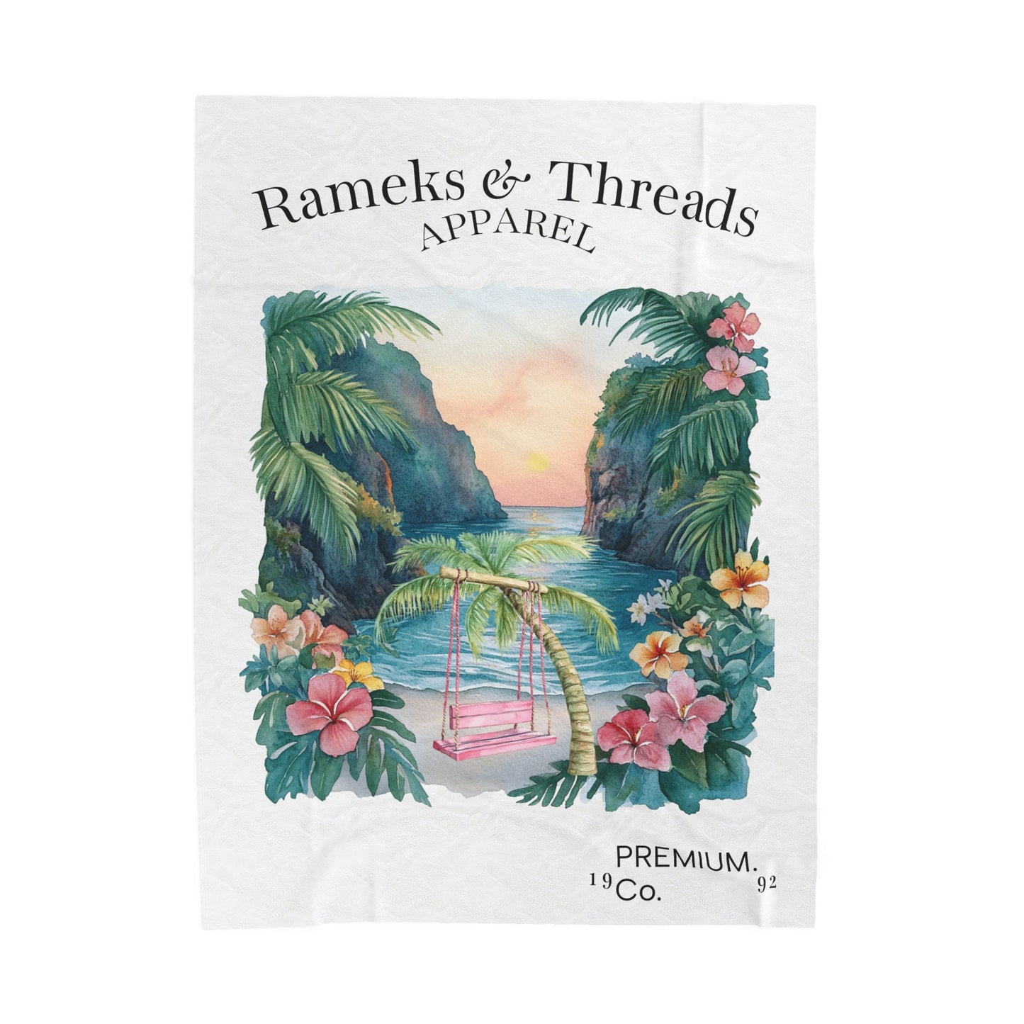 Cute Beach scene Velveteen Plush Blanket