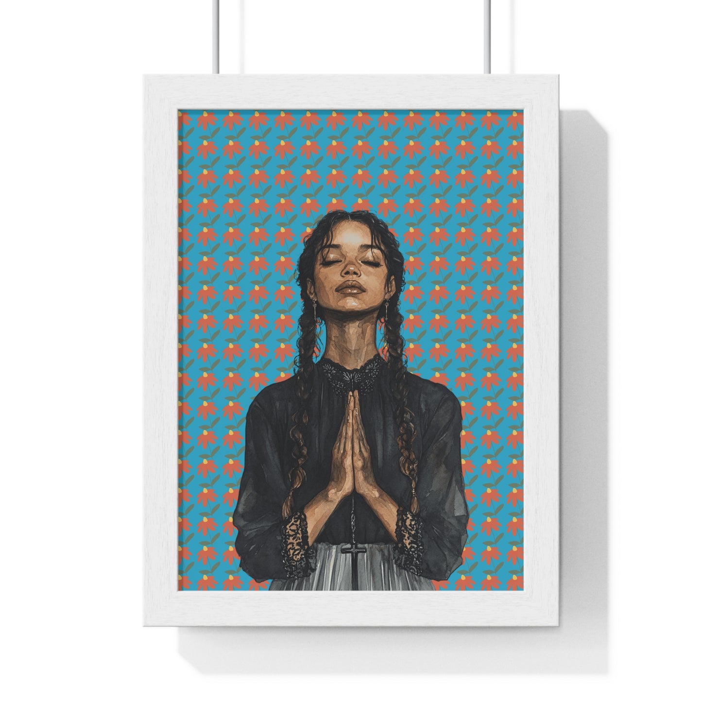 Serene Prayer Vertical Framed Poster, Meditation Art Print, Bohemian Wall Decor, Inspirational Home Decor, Gift for Her
