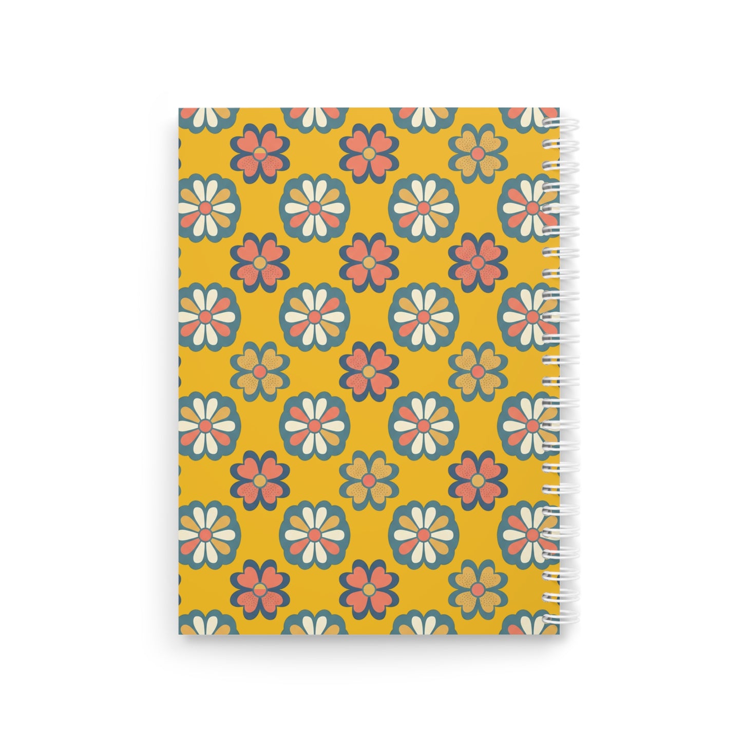 Gecko Floral Spiral Notebook — Cute Blue Gecko on Retro Daisy Pattern