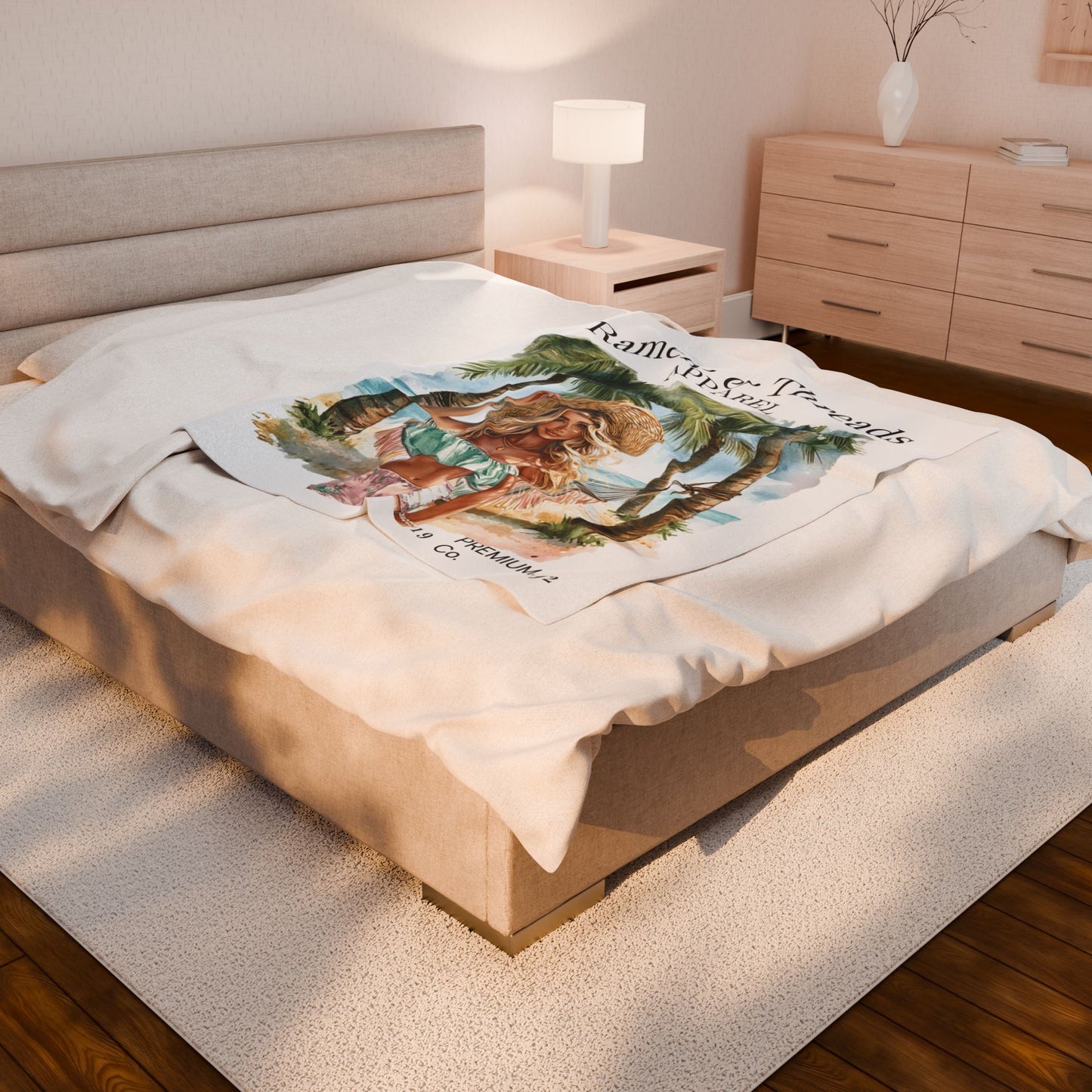 Cute Beach scene Velveteen Plush Blanket #3