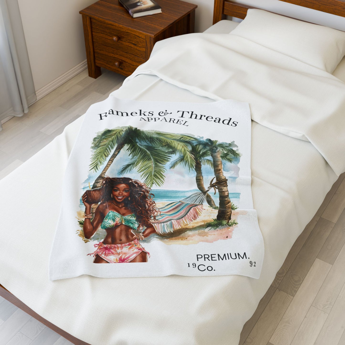 Cute Beach scene Velveteen Plush Blanket