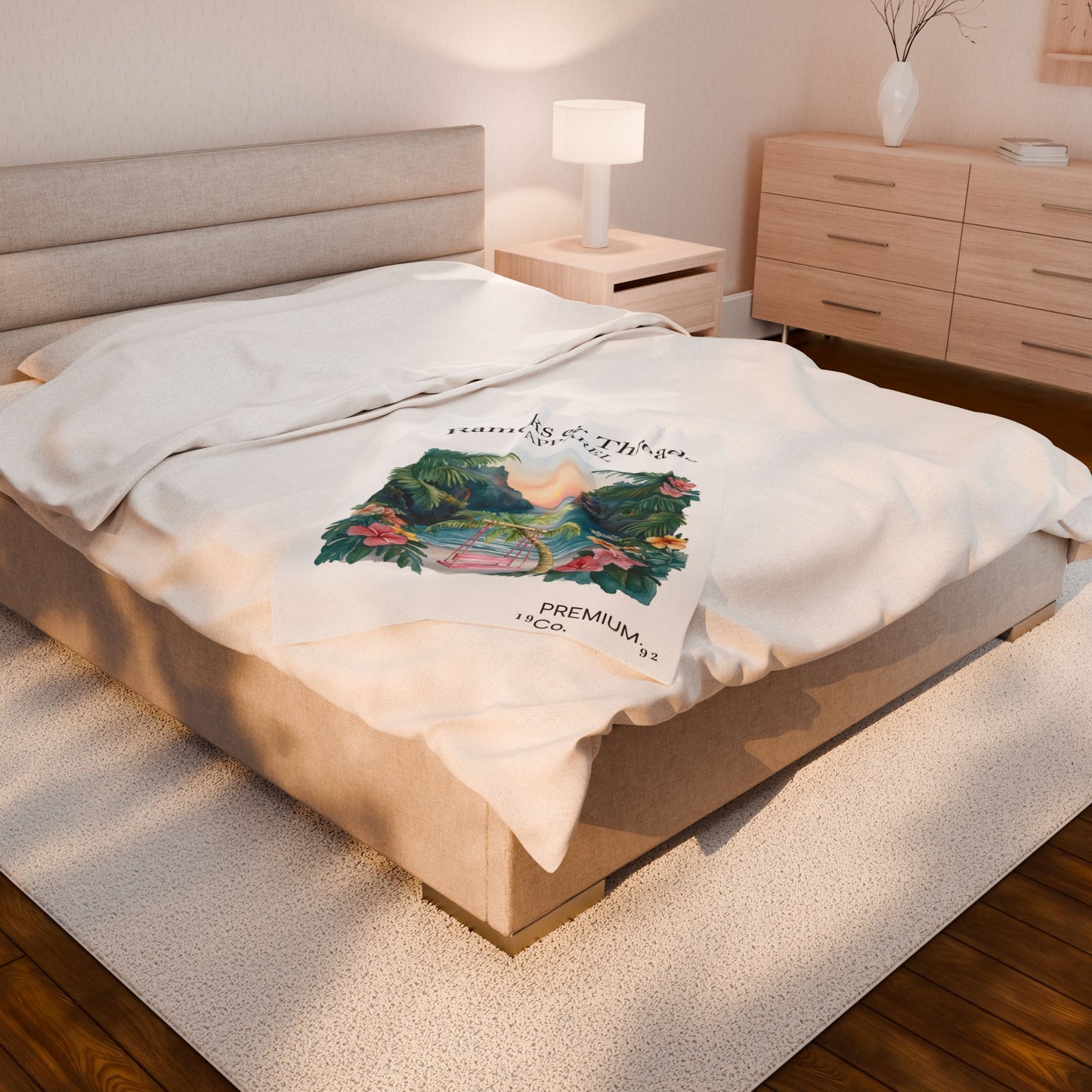 Cute Beach scene Velveteen Plush Blanket