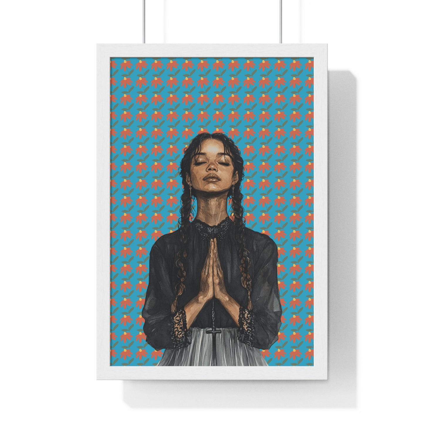 Serene Prayer Vertical Framed Poster, Meditation Art Print, Bohemian Wall Decor, Inspirational Home Decor, Gift for Her