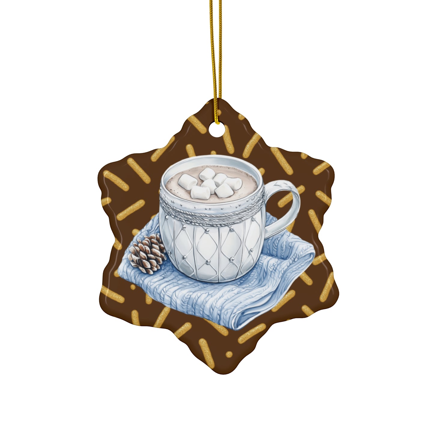 Holiday Ceramic Ornament, Hot Cocoa Star Decoration, Winter Home Decor, Gift for Christmas, Festive Tree Ornament, Winter Wonderland