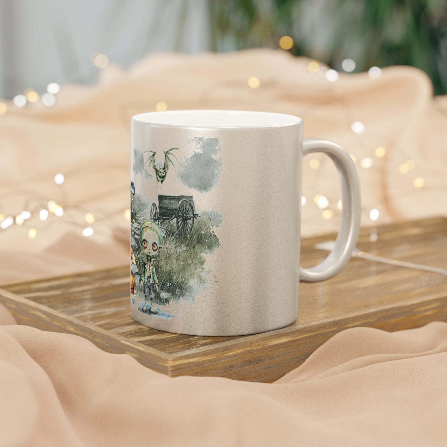 Spooktacular Halloween Metallic Mug (Silver/Gold) | Scary Mug, Halloween Decor, Gift for Friends, Zombie Design, Unique Coffee Cup