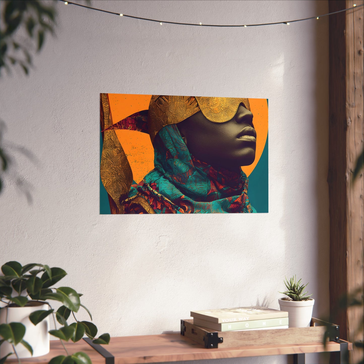 Golden Masked Figure poster | Fine Art Poster, Afrocentric Portrait, Abstract Halo