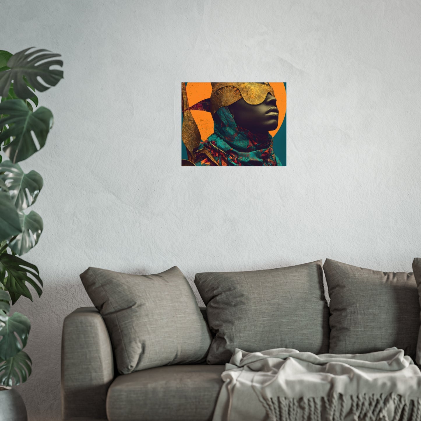 Golden Masked Figure poster | Fine Art Poster, Afrocentric Portrait, Abstract Halo