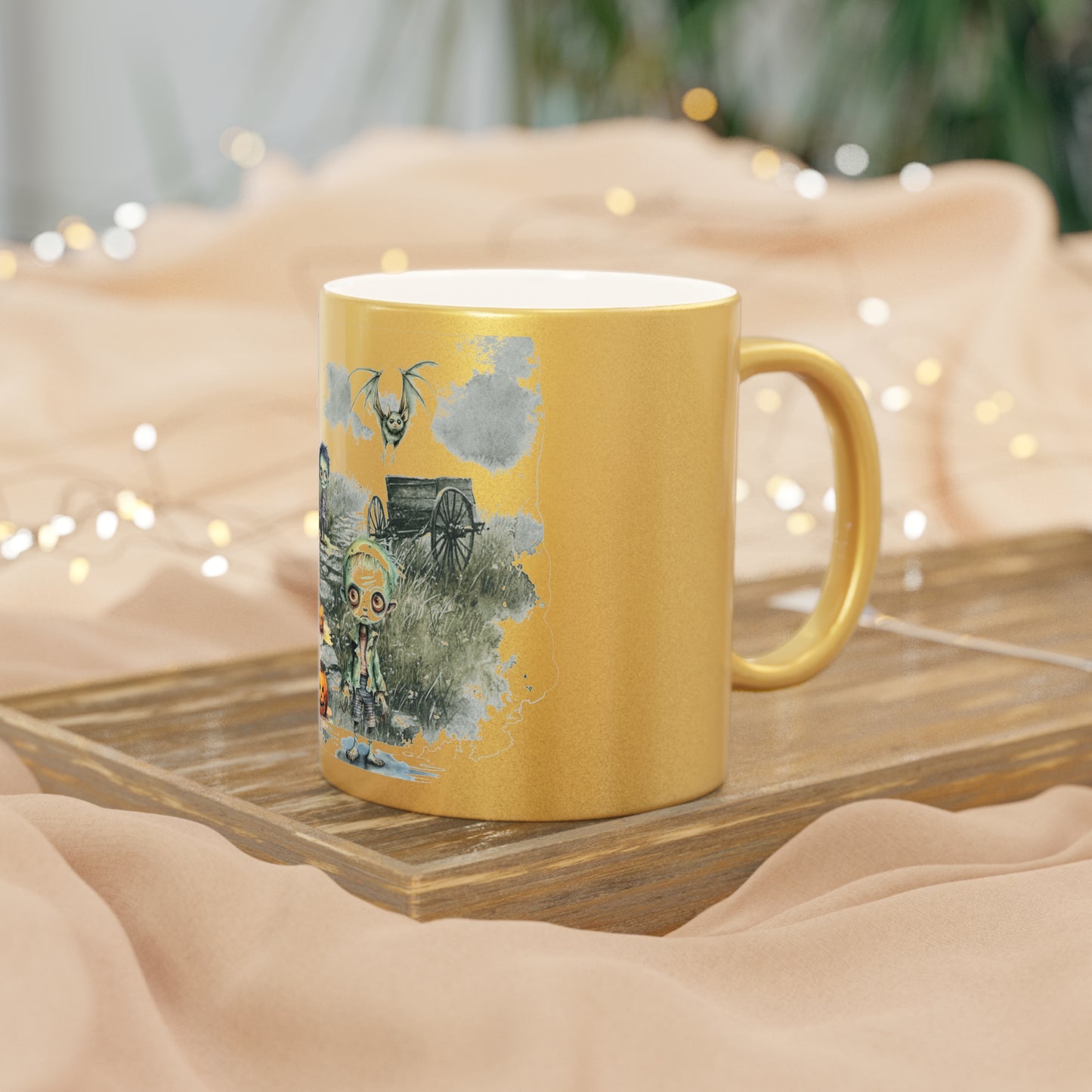 Spooktacular Halloween Metallic Mug (Silver/Gold) | Scary Mug, Halloween Decor, Gift for Friends, Zombie Design, Unique Coffee Cup