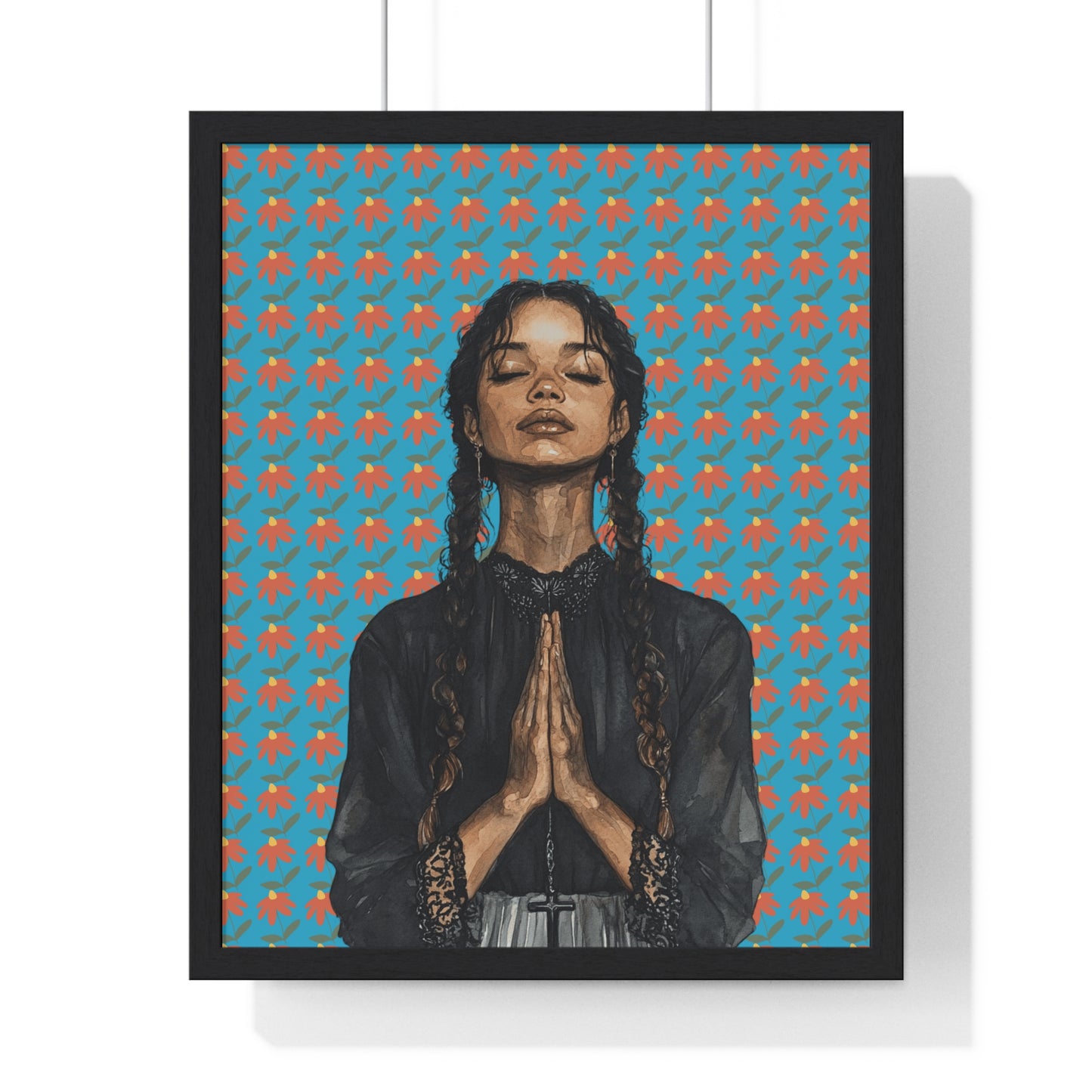 Serene Prayer Vertical Framed Poster, Meditation Art Print, Bohemian Wall Decor, Inspirational Home Decor, Gift for Her