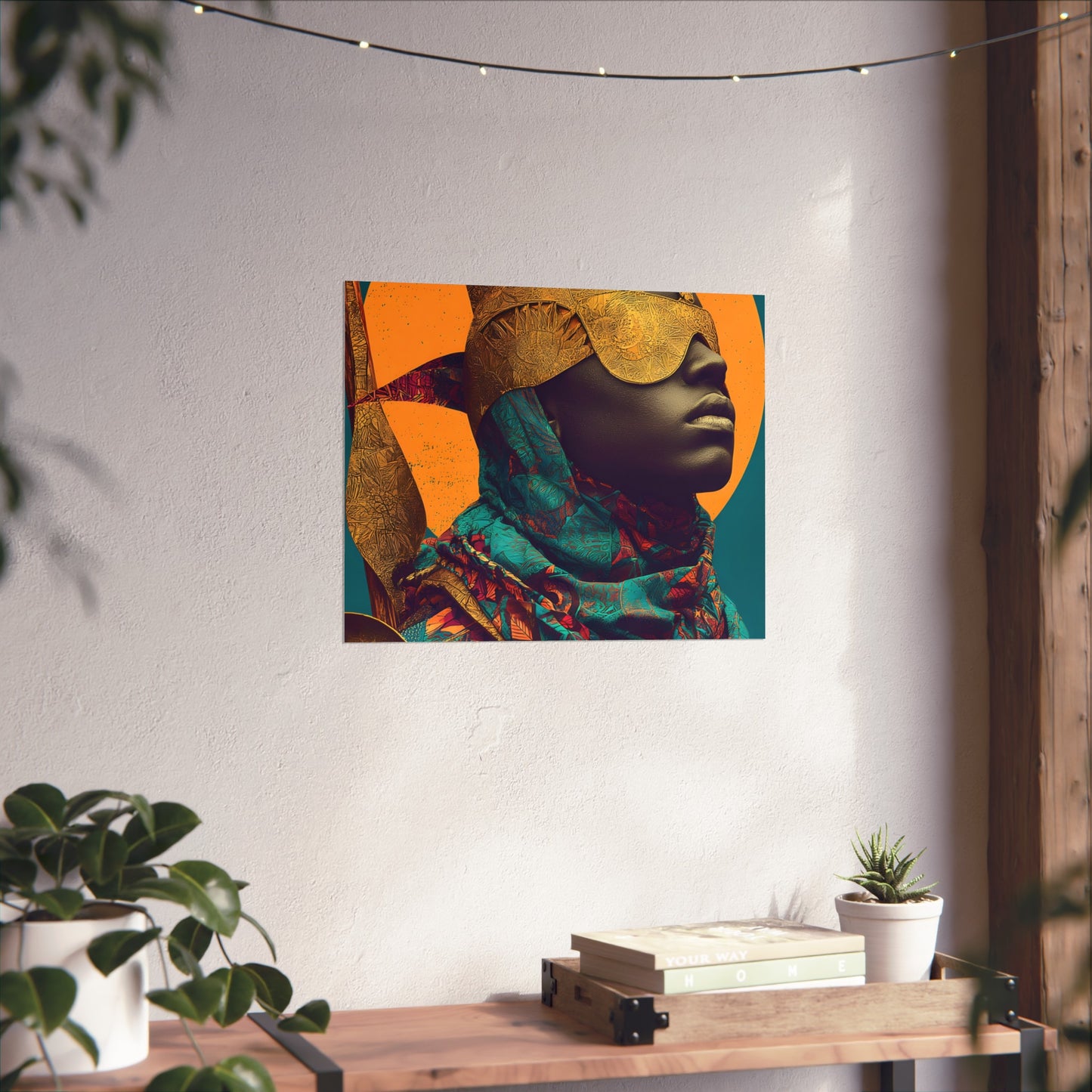 Golden Masked Figure poster | Fine Art Poster, Afrocentric Portrait, Abstract Halo