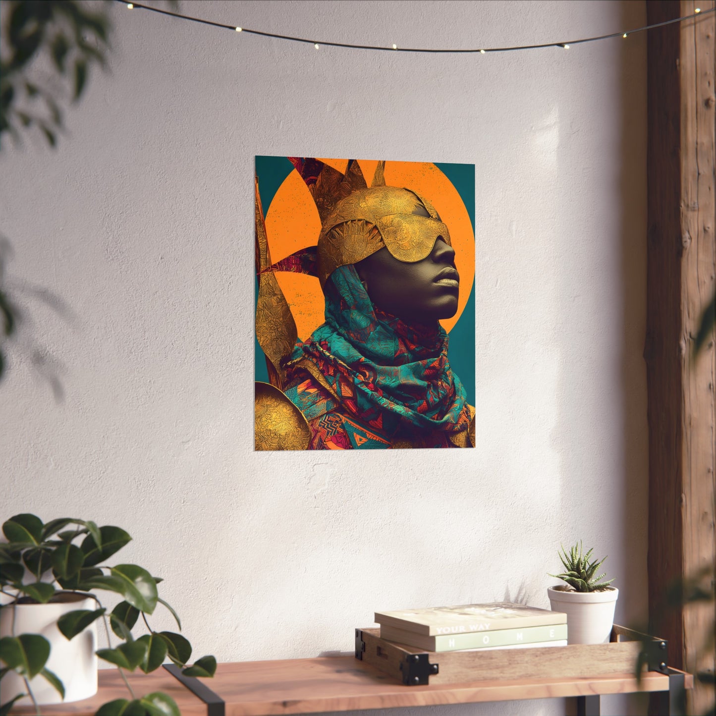 Golden Masked Figure poster | Fine Art Poster, Afrocentric Portrait, Abstract Halo