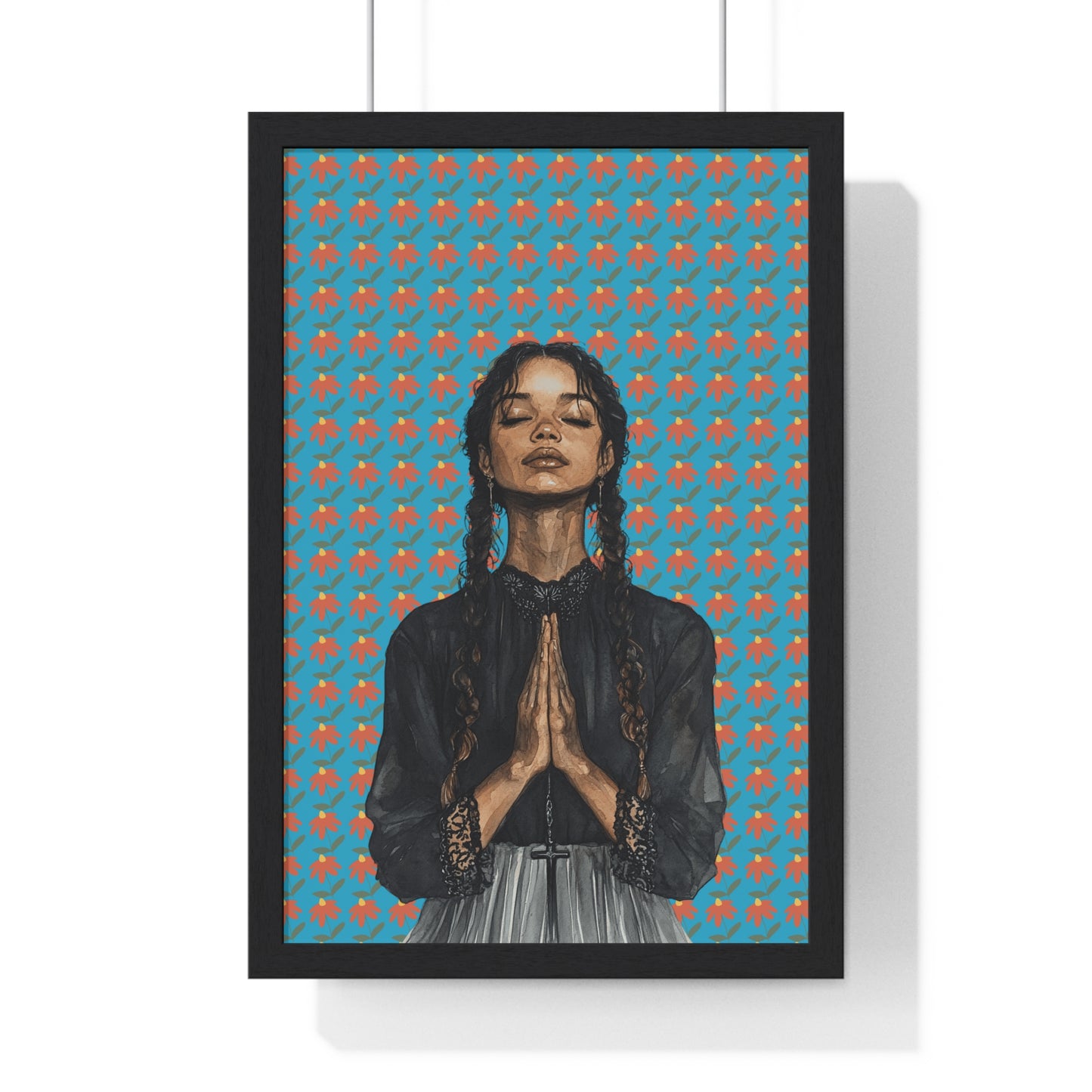 Serene Prayer Vertical Framed Poster, Meditation Art Print, Bohemian Wall Decor, Inspirational Home Decor, Gift for Her