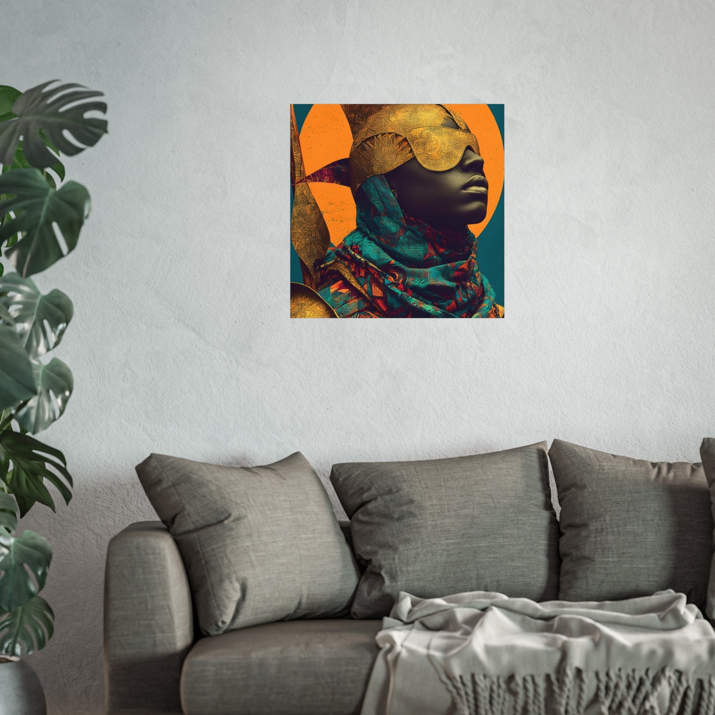 Golden Masked Figure poster | Fine Art Poster, Afrocentric Portrait, Abstract Halo